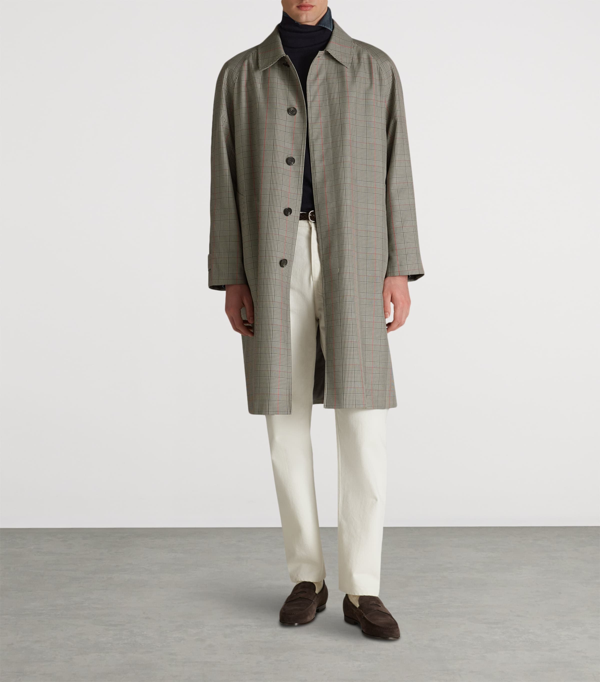 Dunhill Cotton Silk Prince Of Wales Check Car Coat In Gray