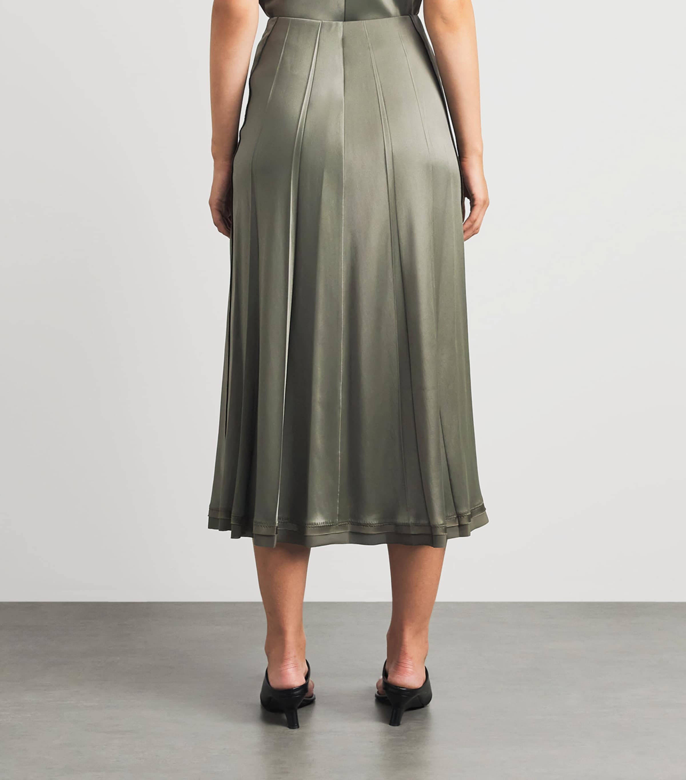 Vince Womens Satin Pleated Midi Skirt Pine Grove Image 5