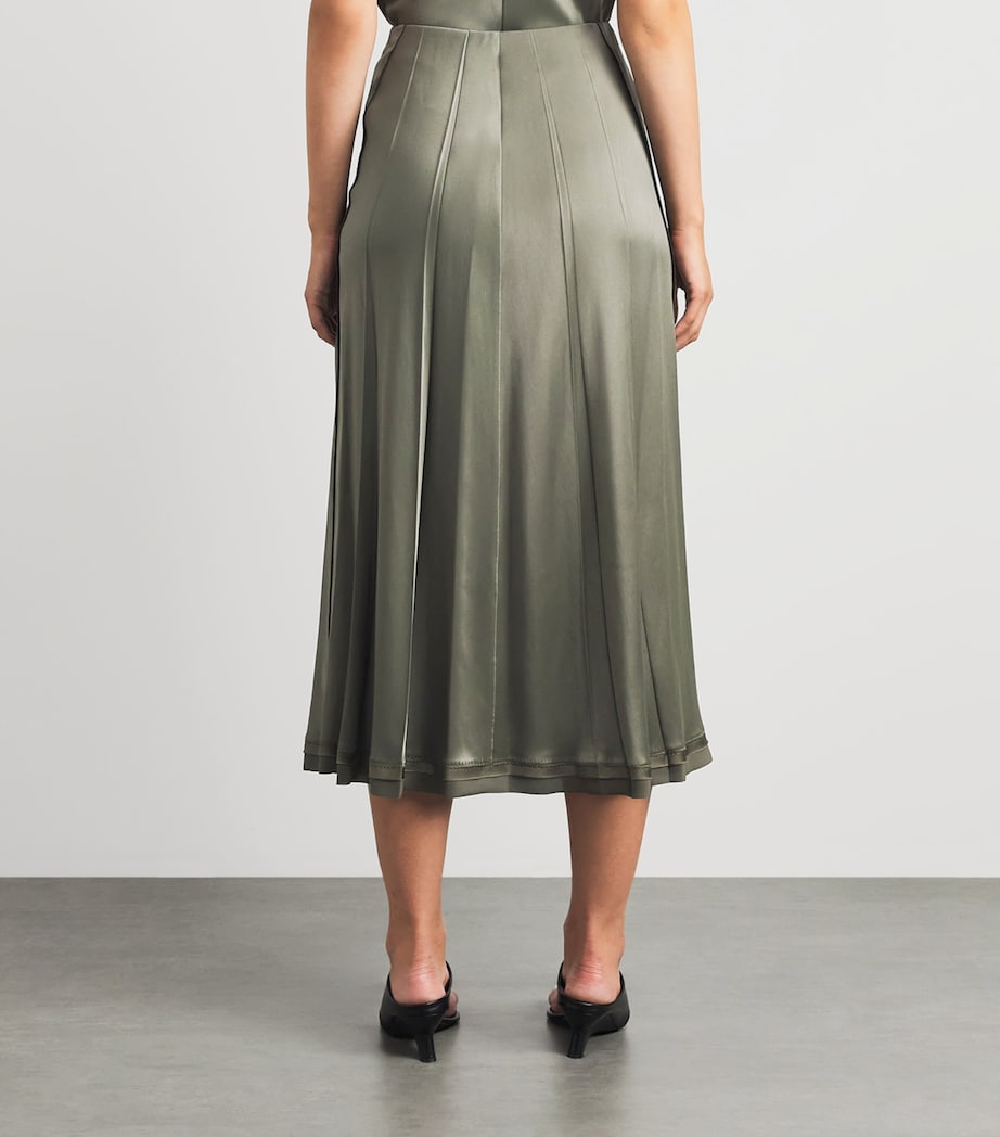 Vince Womens Satin Pleated Midi Skirt Pine Grove Image 5