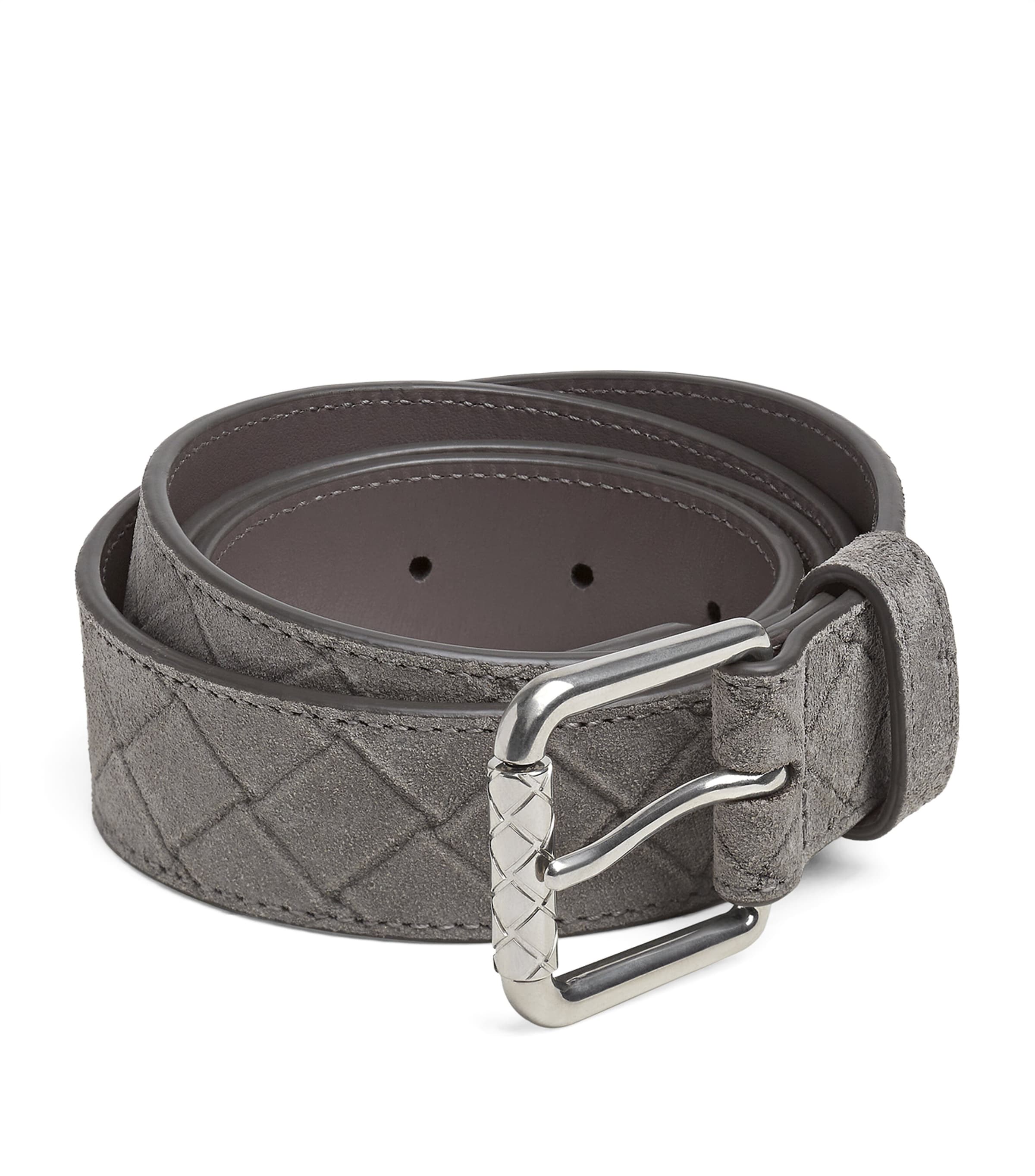 Bottega Veneta Suede Embossed Intrecciato Belt In Gray