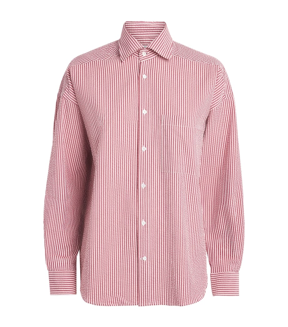 With Nothing Underneath Womens Seersucker Striped The Weekend Shirt Pink Berry Stripe Image 1