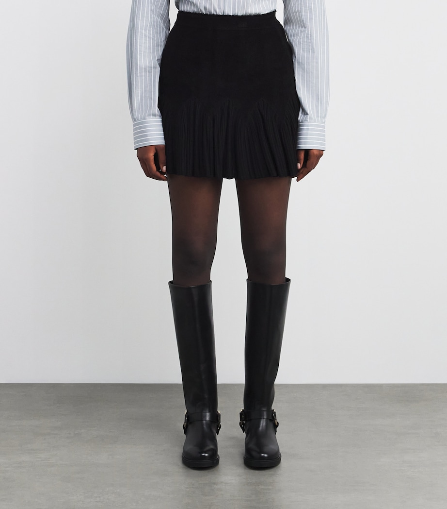 Velvet Ruffled Mini Skirt BLACK Image 3