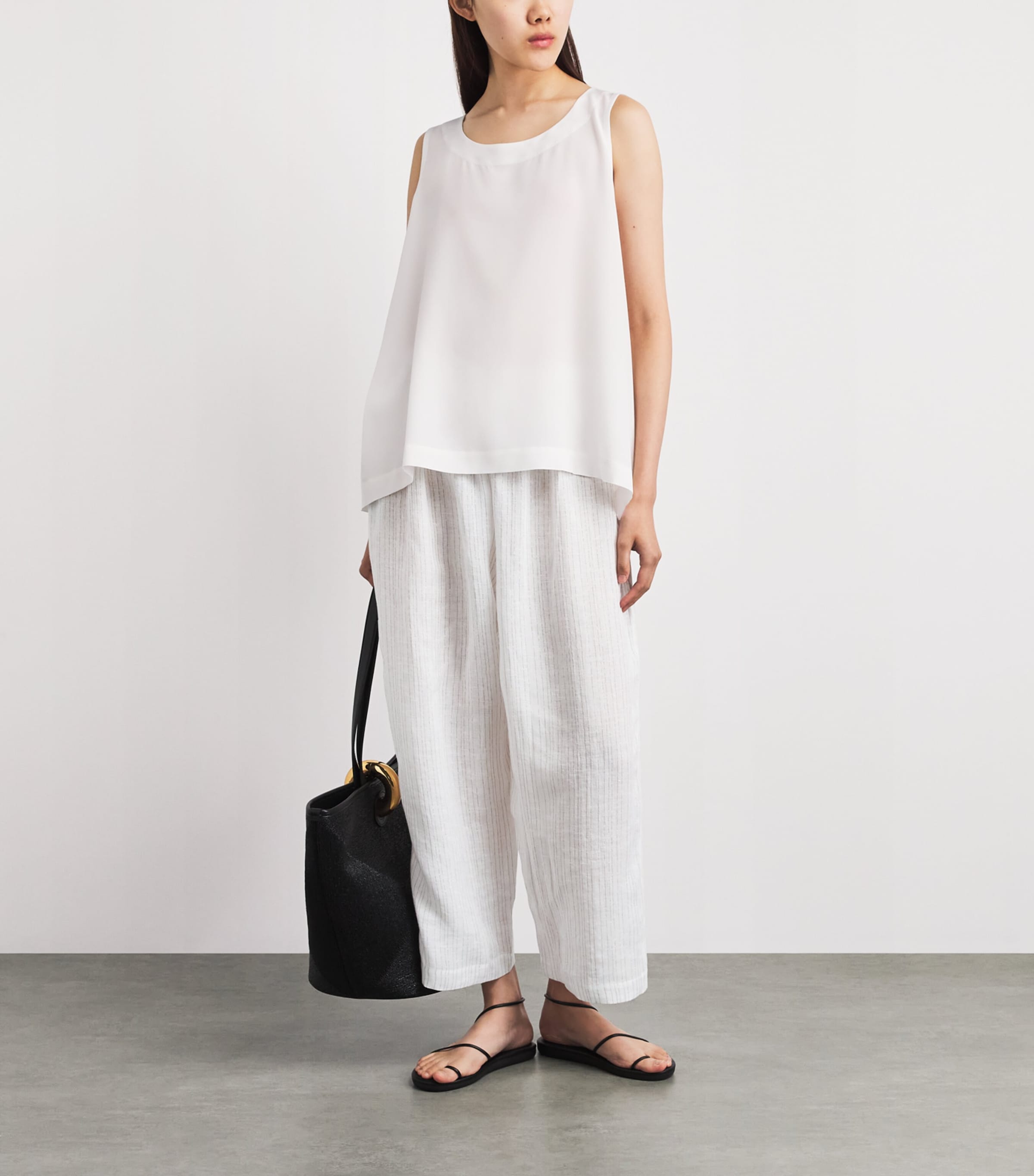 Eskandar Womens Linen-Blend Japanese Trousers White Image 2