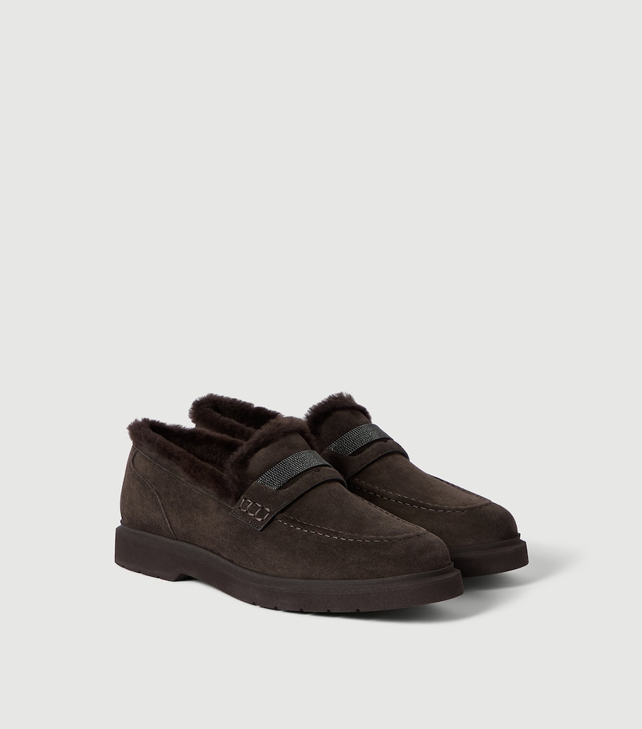 Brunello Cucinelli Suede-Shearling Penny Loafers Image 2