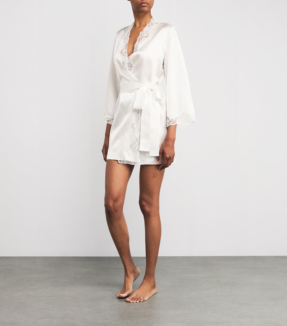 Gilda & Pearl Womens Silk Lace-Trim In My Boudoir Short Robe Ivory Image 2