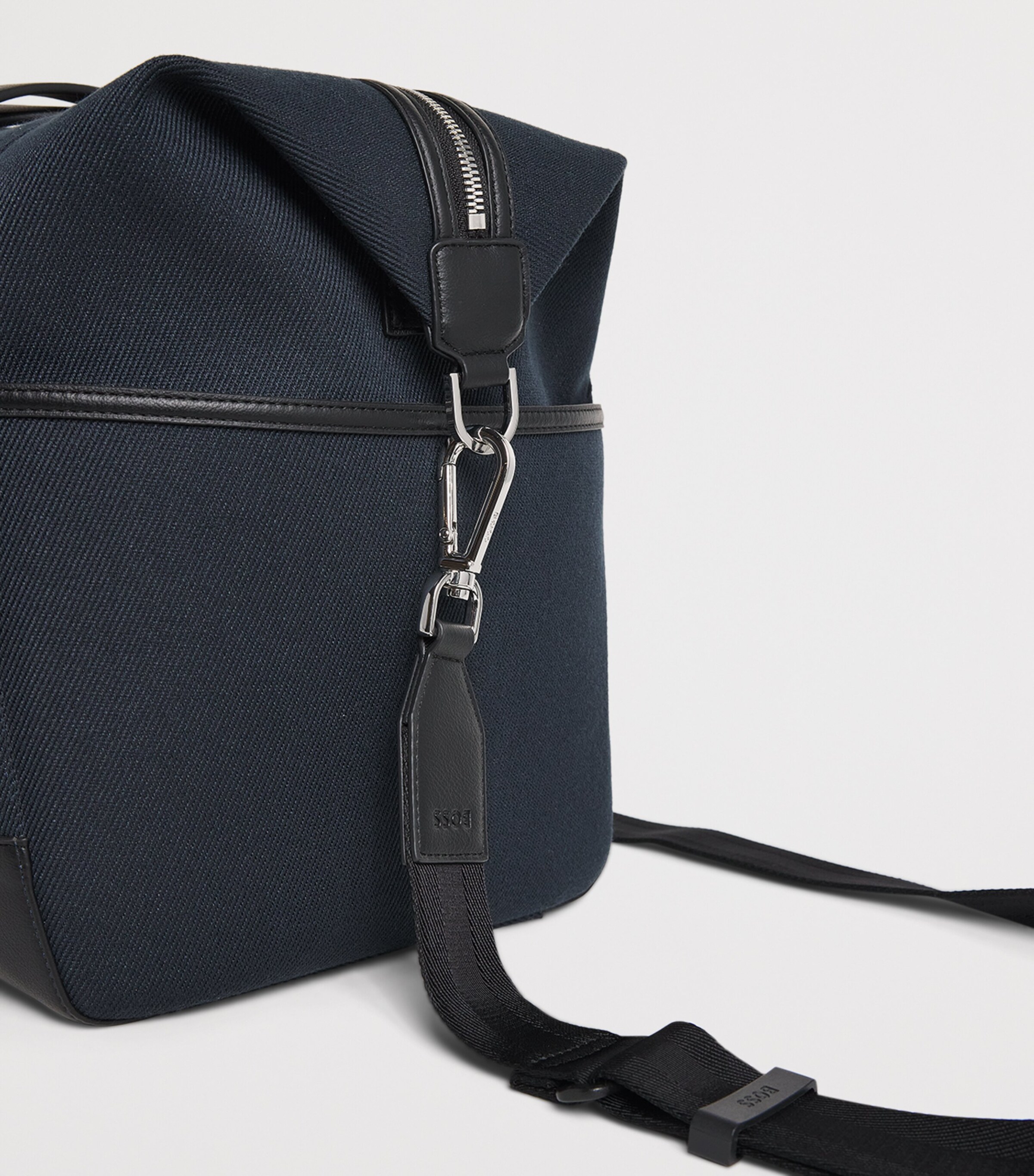 BOSS Faux Leather-Trim Holdall Dark Blue Image 5