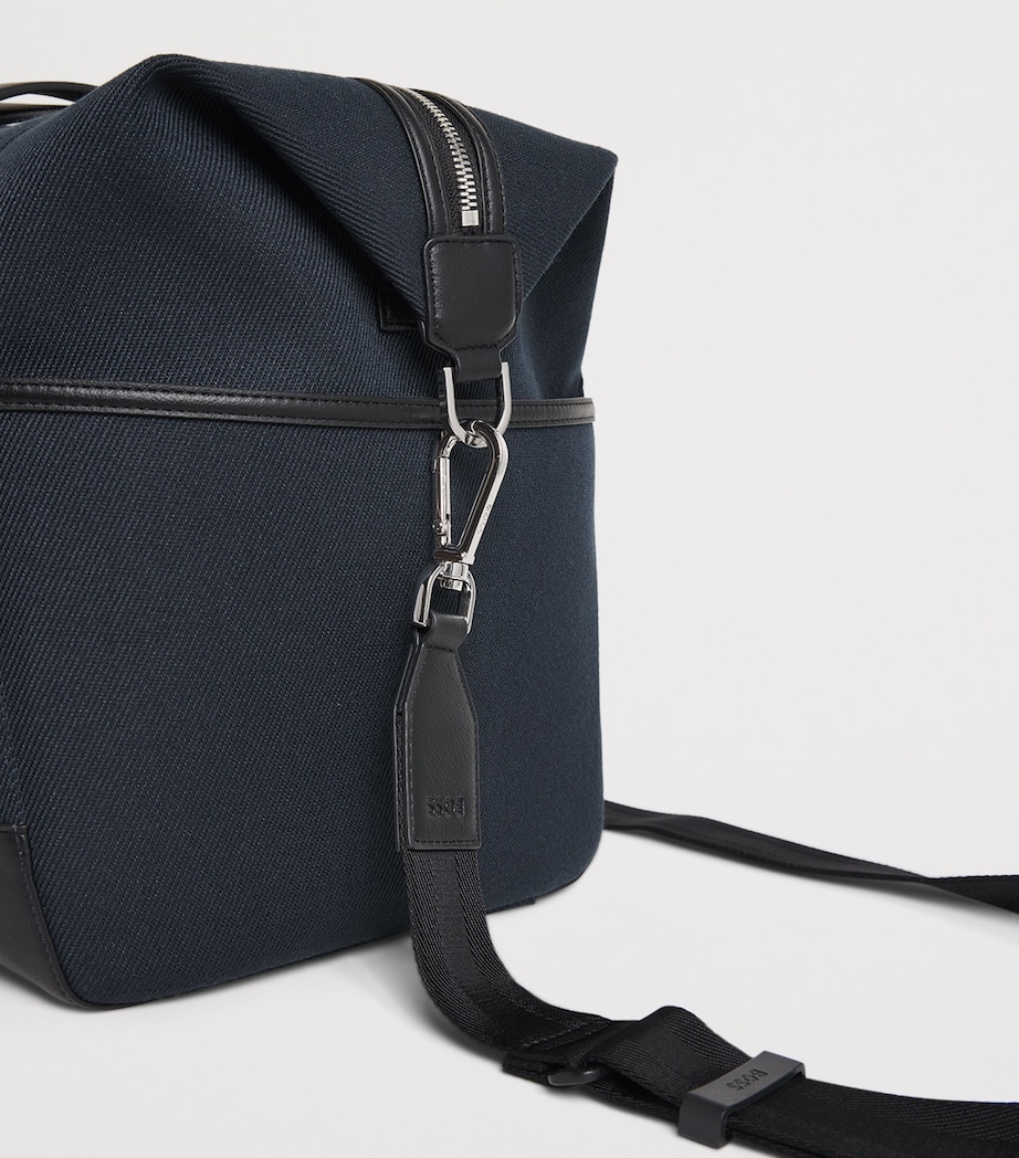 BOSS Faux Leather-Trim Holdall Dark Blue Image 5