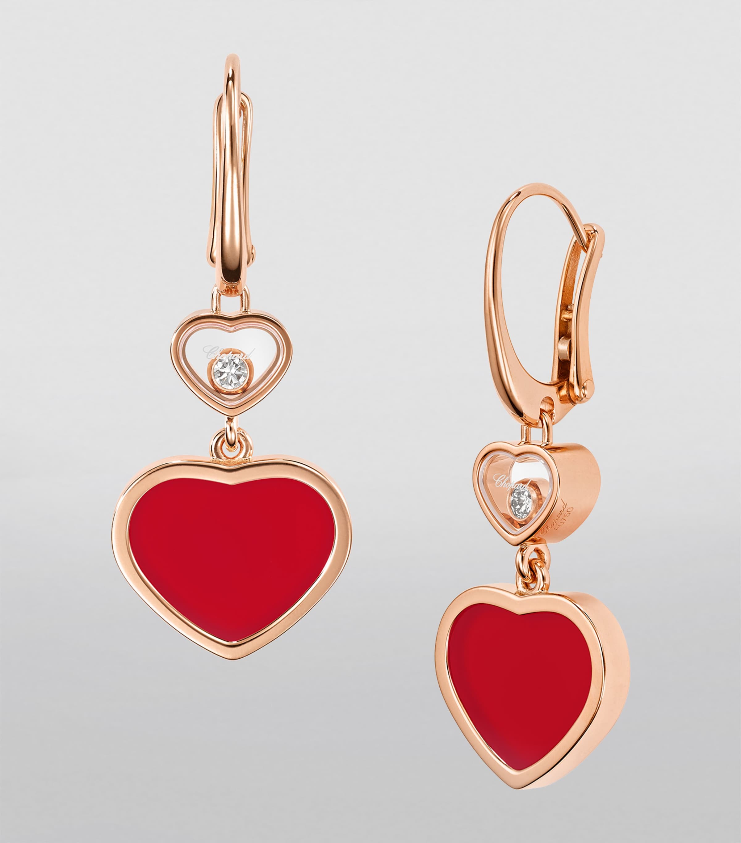 Rose Gold, Carnelian and Diamond Happy Hearts Earrings 18K ROSE GOLD Image 4