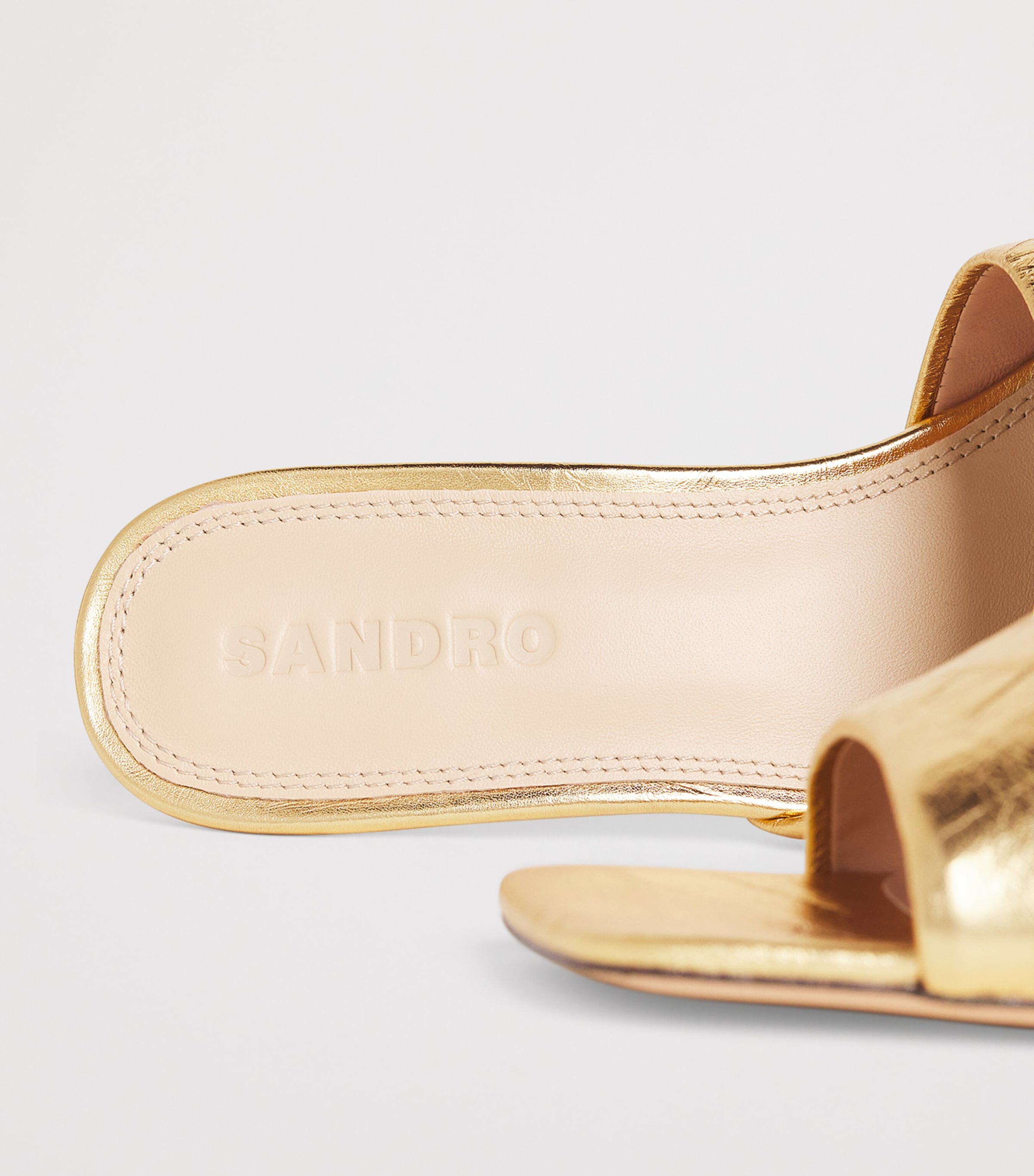 Sandro Paris Metallic Leather Heeled Mules 55 Gold Image 7