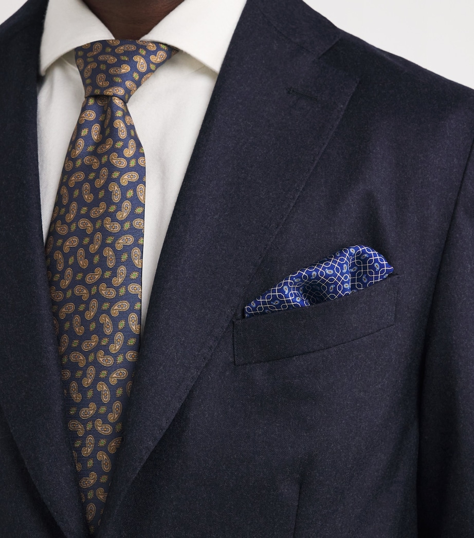 Silk Interlocking Print Pocket Square NAVY BLUE Image 2