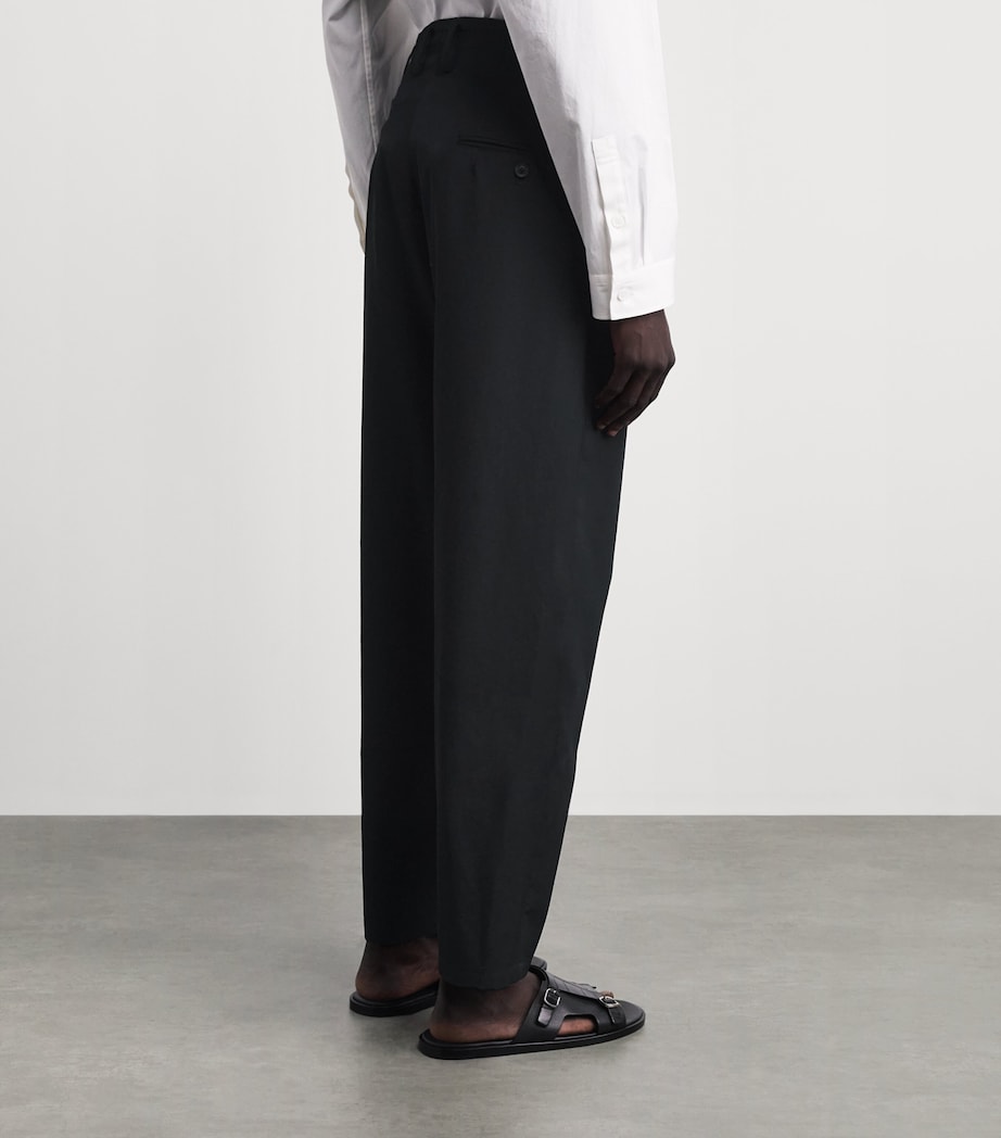 Yohji Yamamoto Mens Wool Pleated Slim Trousers Black Image 5