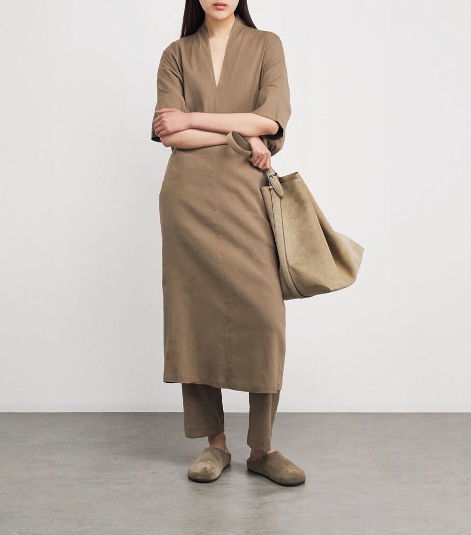 Fabiana Filippi Brown Linen-Blend V-Neck Midi Dress | Harrods PA Fabiana Filippi Brown Linen-Blend V-Neck Midi Dress | Harrods PA
