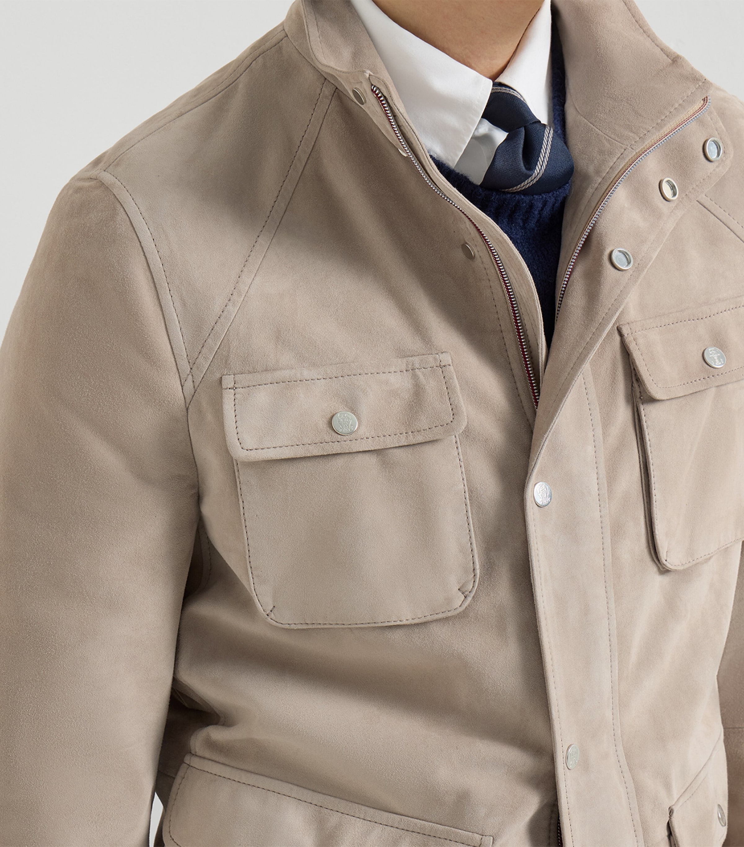 Brunello Cucinelli White Suede Safari Jacket | Harrods US