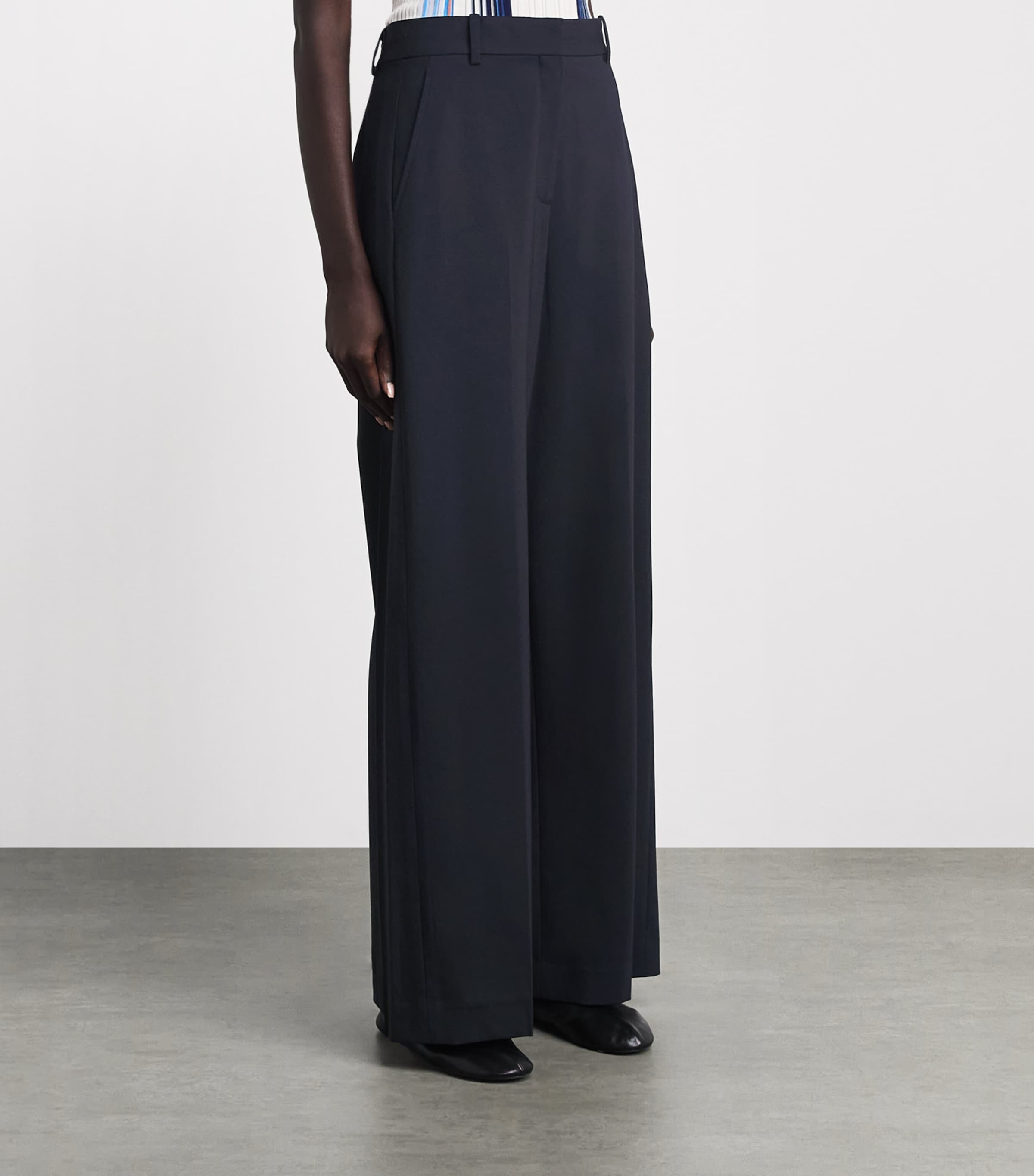 Theory Womens Wool-Blend Wide-Leg Trousers Deep Navy Image 4
