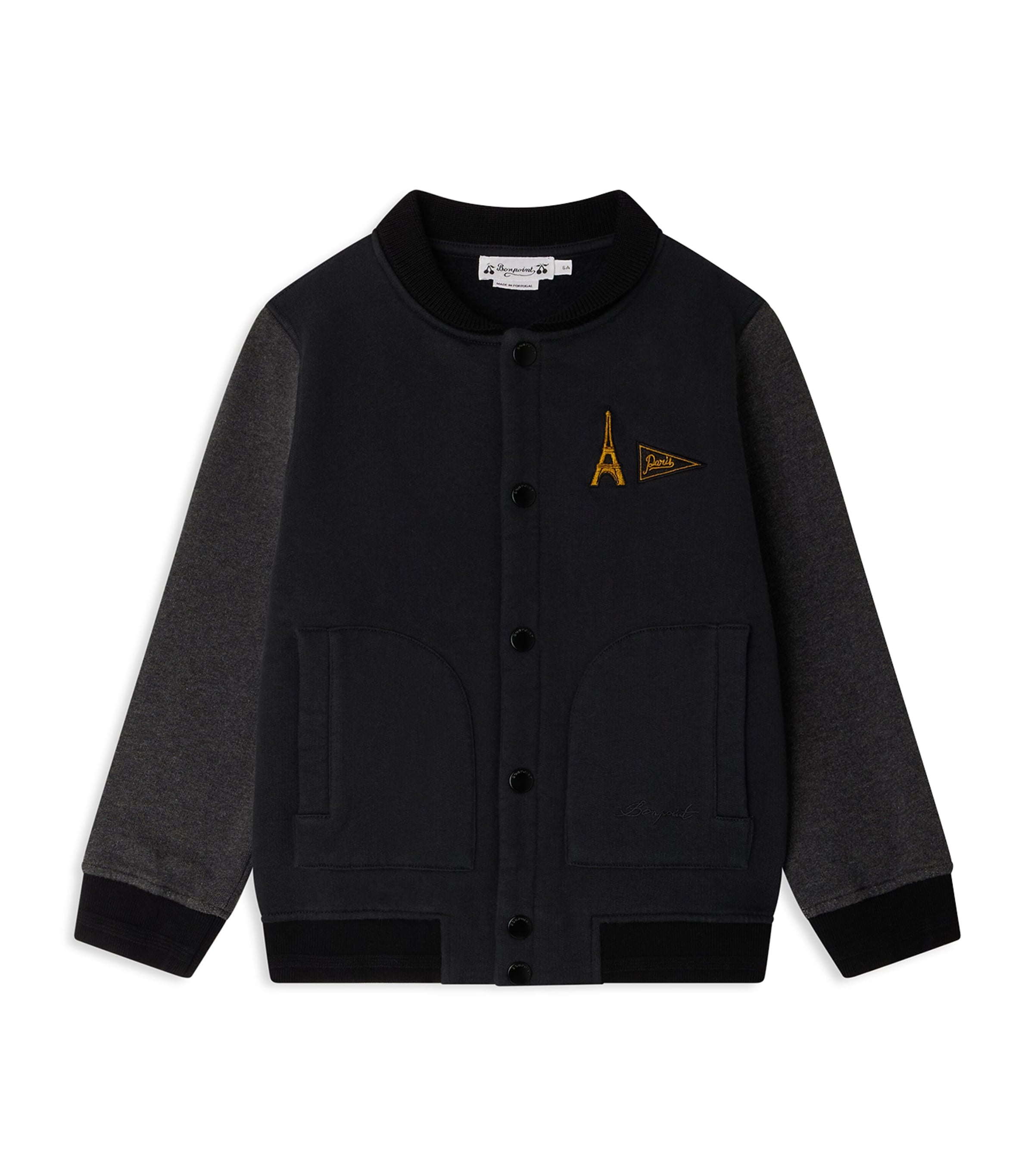Bonpoint Jaber Cotton Fleece Varsity Jacket In Black