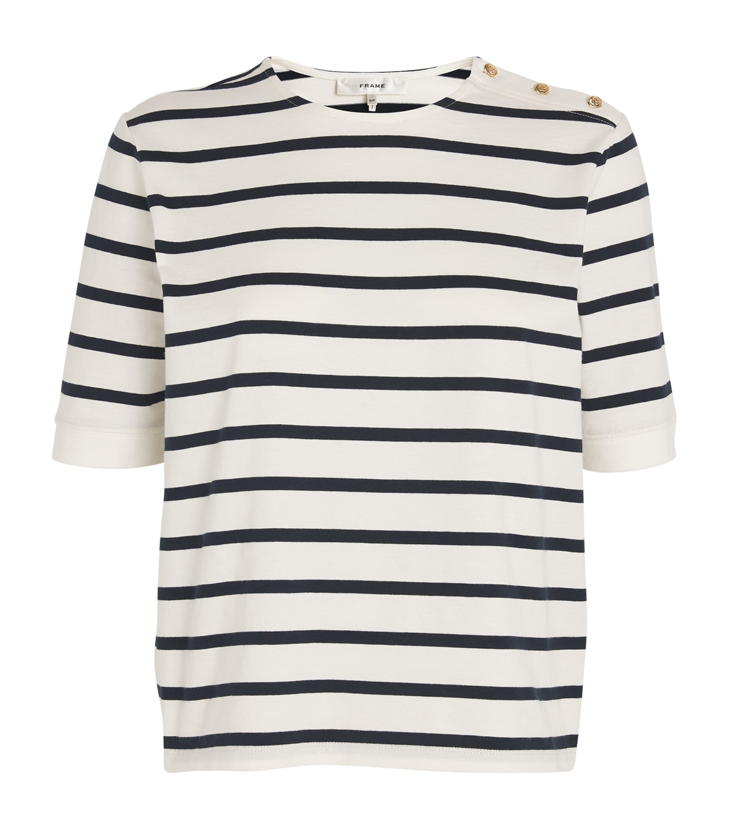 Frame Button-detail Striped T-shirt In White