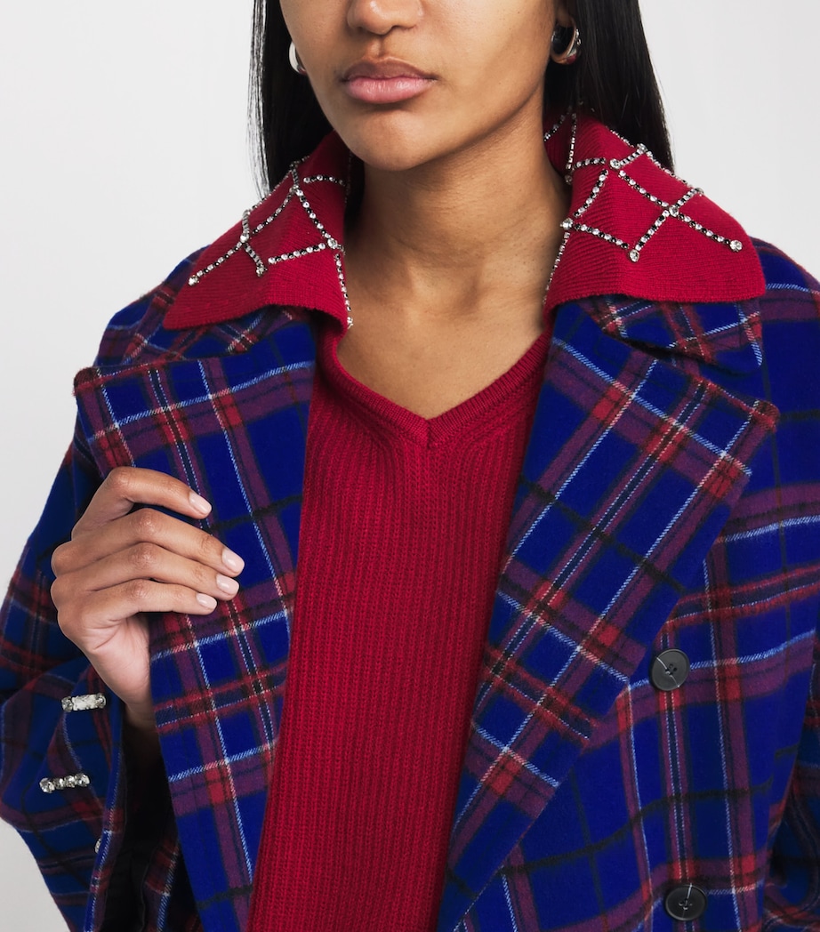 Wool-Blend Check Pea Coat NAVY Image 6