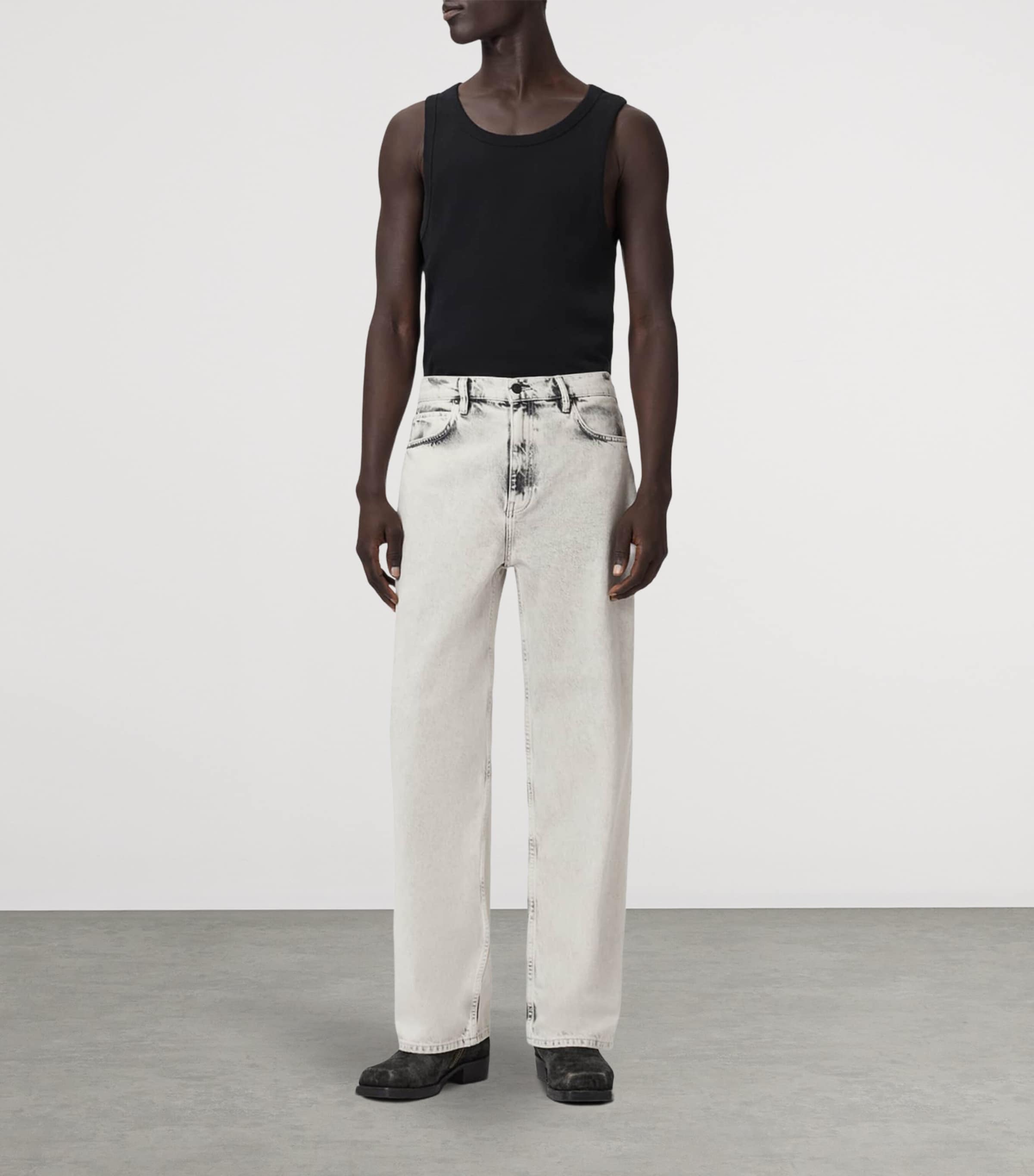 AllSaints Mens Lenny Lux Wide-Leg Jeans Washed Grey Image 2