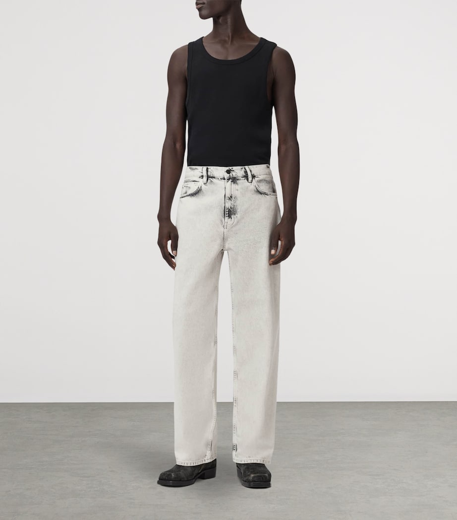 AllSaints Mens Lenny Lux Wide-Leg Jeans Washed Grey Image 2