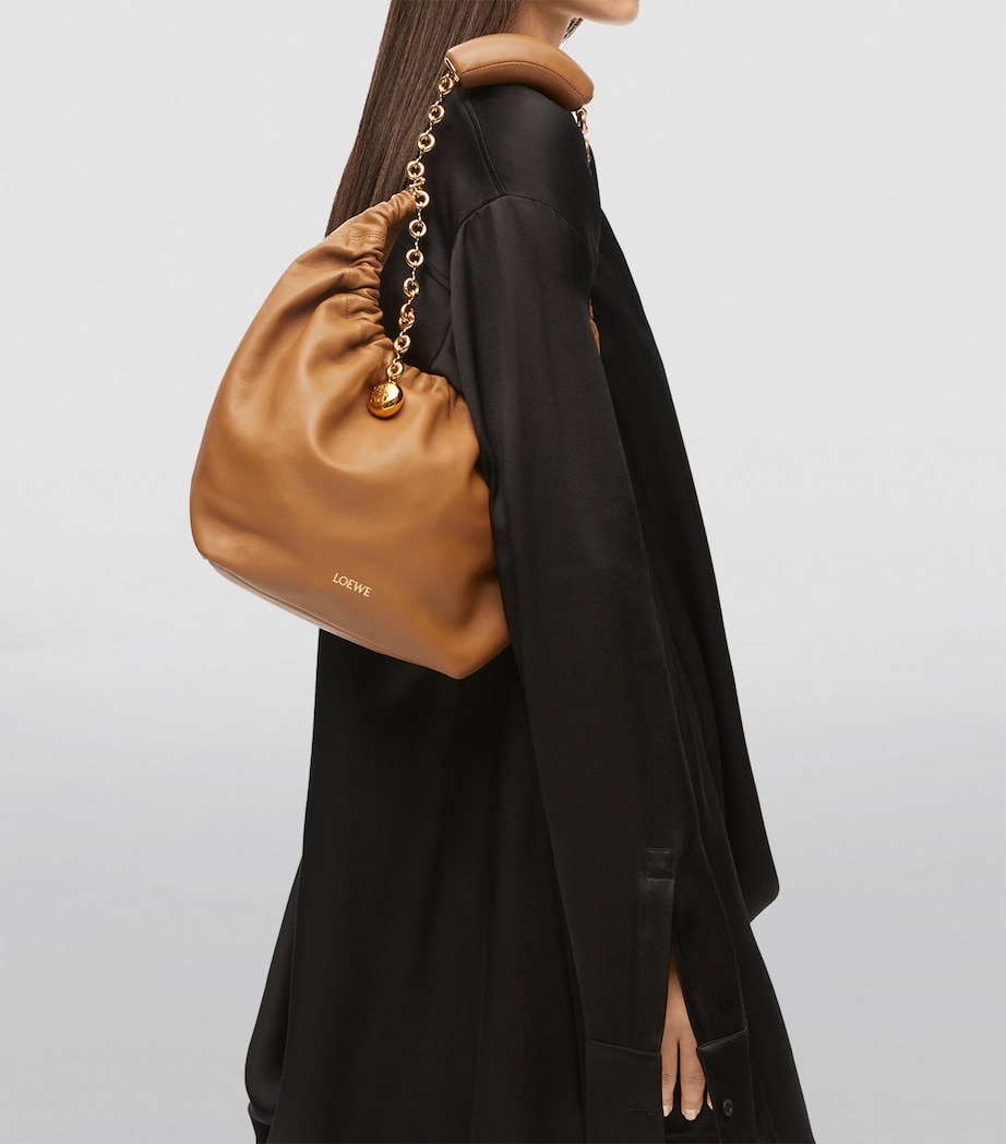 Small Leather Squeeze Top-Handle Bag OAK Image 9