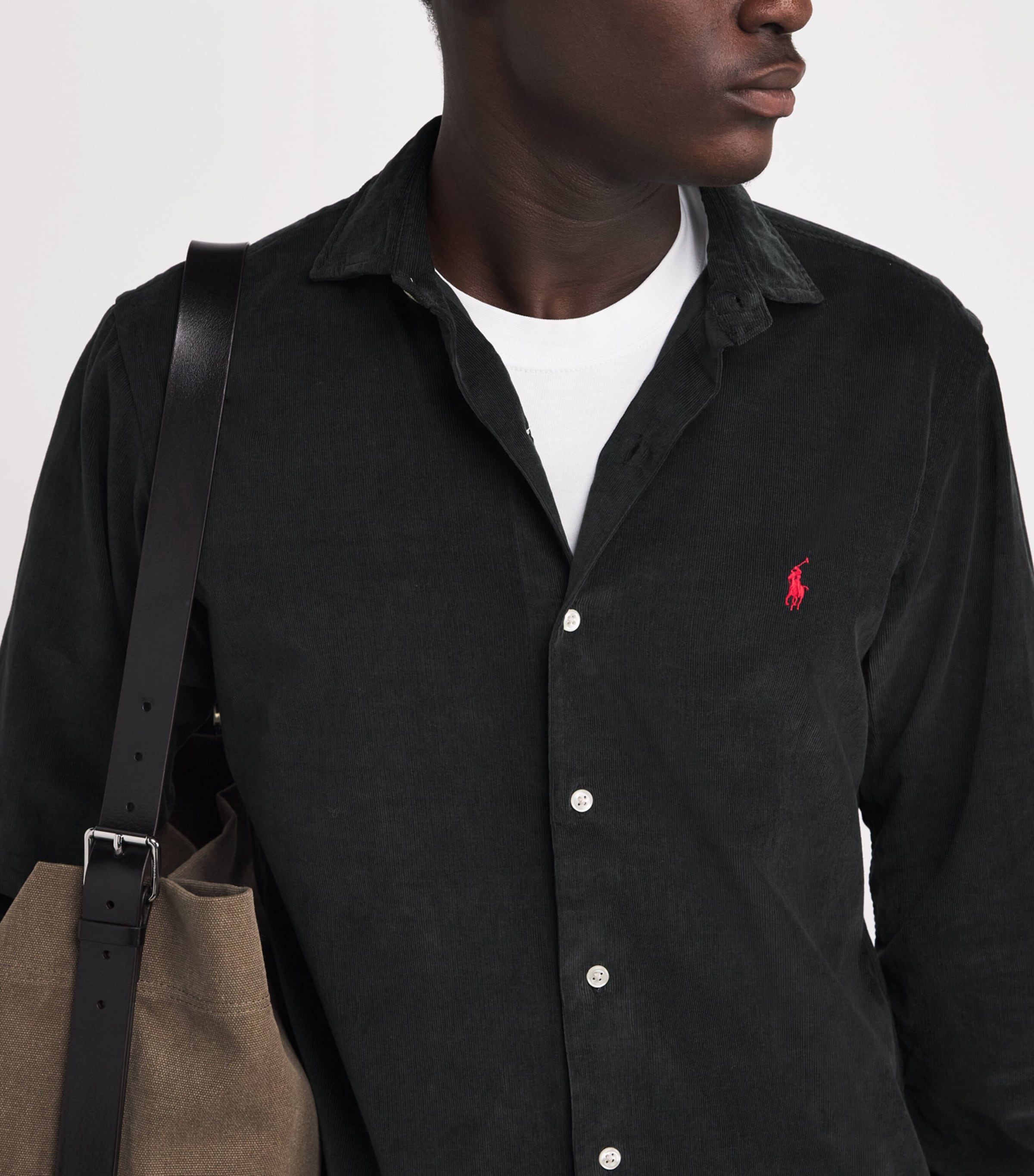 Cotton Corduroy Logo Shirt BLACK Image 6