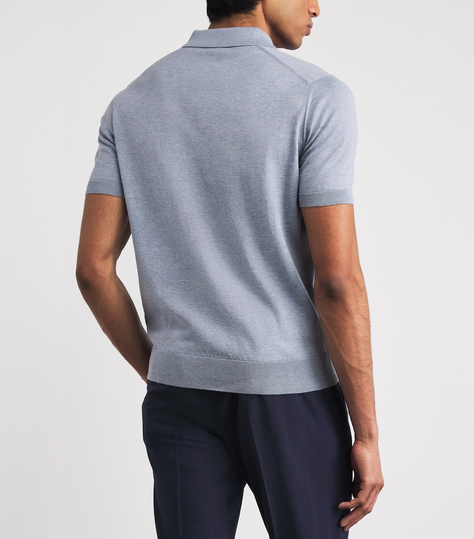 Pal Zileri Mens Cotton Zip-Up Polo Shirt Light Blue Image 5