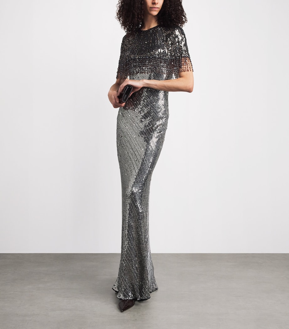 Jenny Packham Womens Sequin Dazzle Dream Cape Ombre Gnmtl/liquorce Image 2