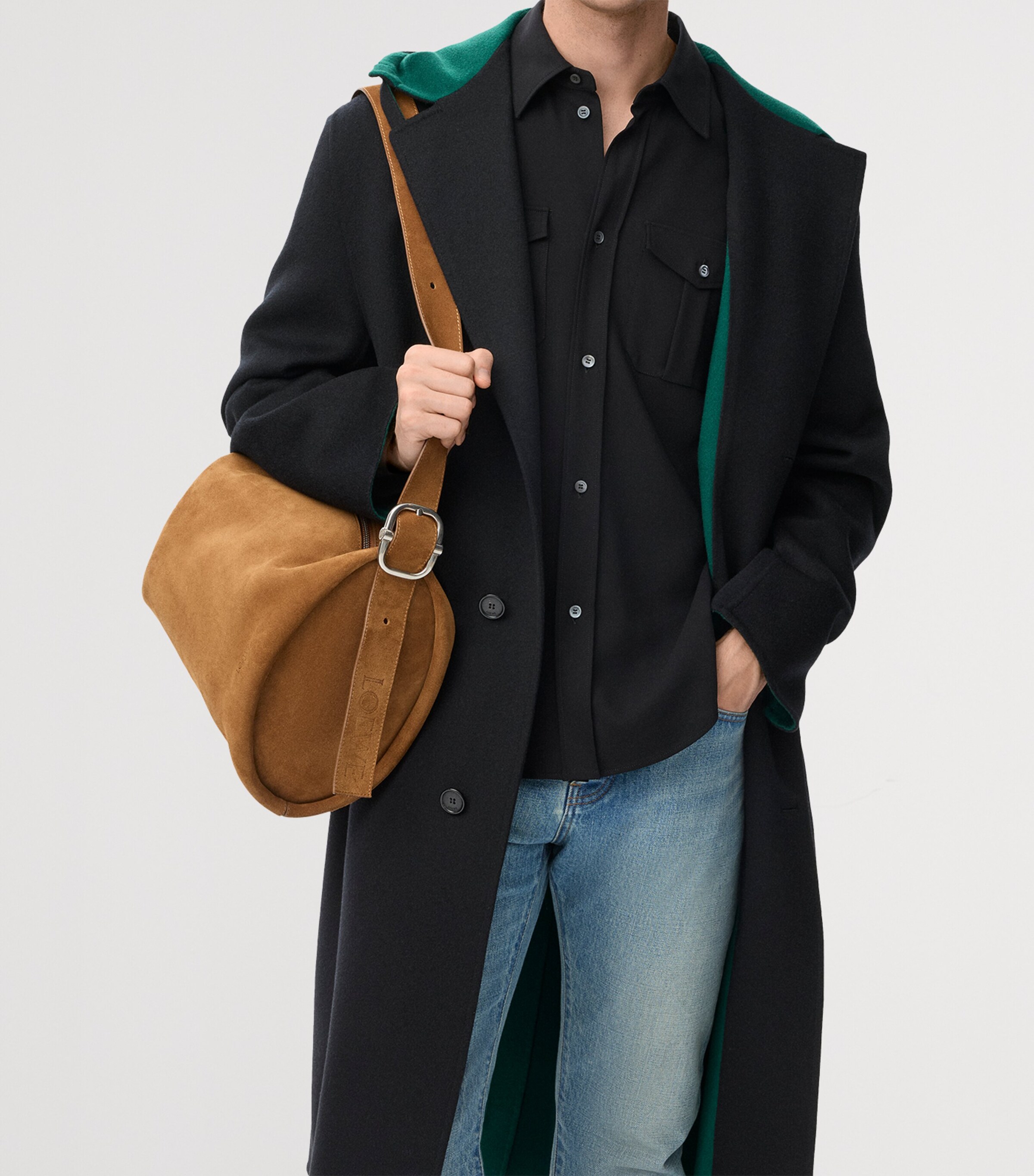 Medium Suede Loop Bucket Bag TOBACCO Image 8