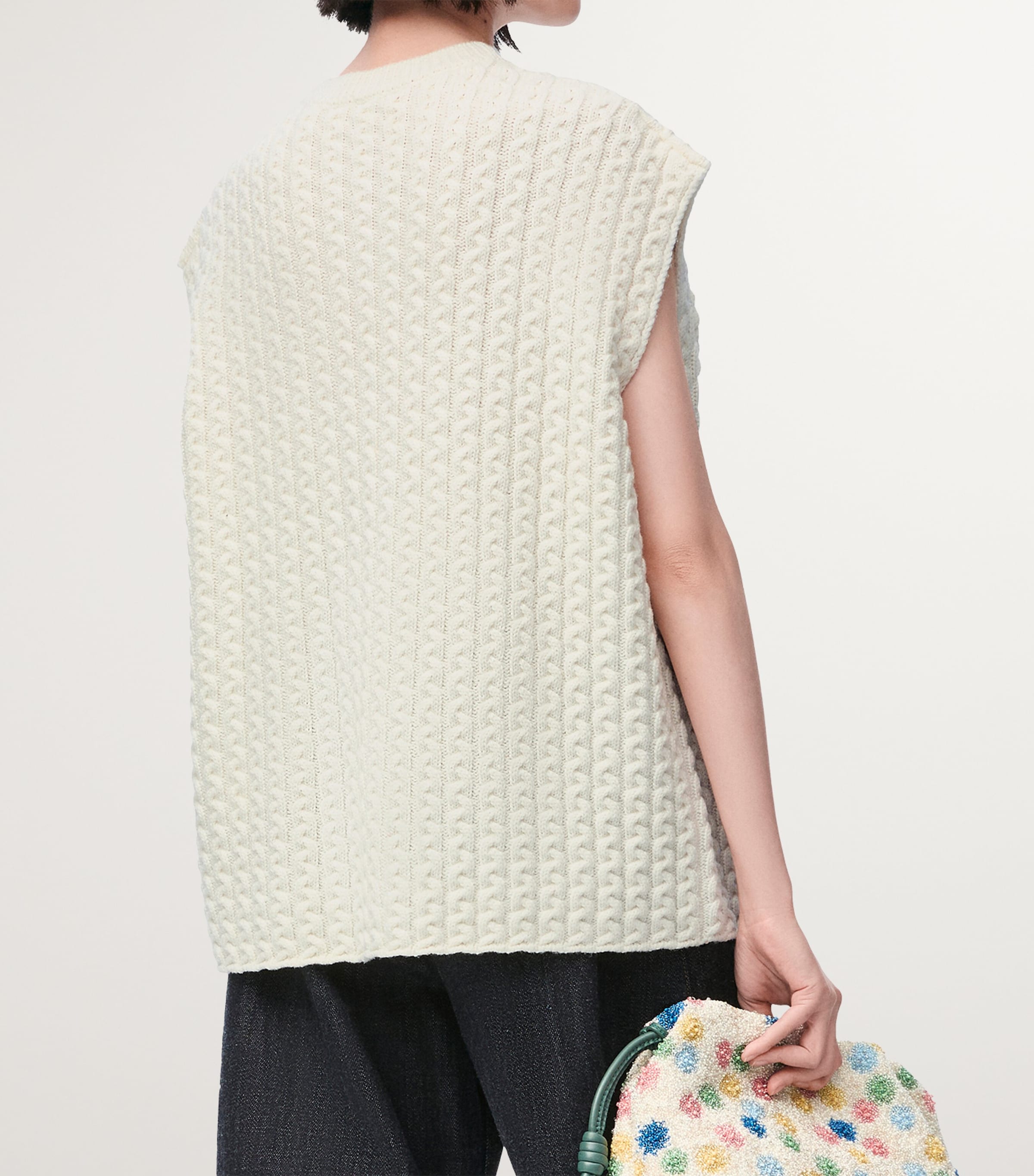 Wool Cable-Knit Anagram Sweater Vest WHITE Image 4