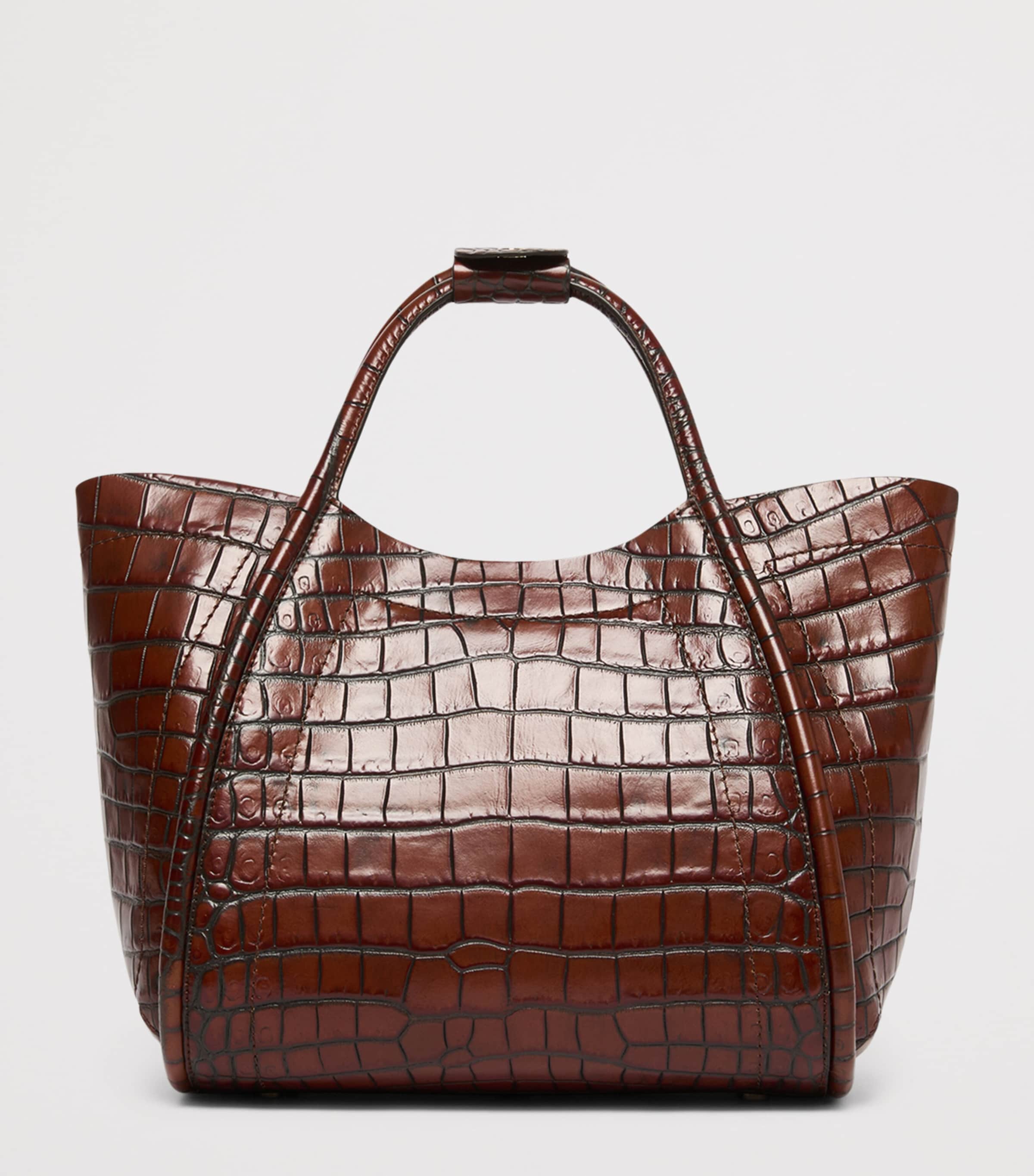 Max Mara Small Croc-Embossed Leather Marine Top-Handle Bag Brown Image 4