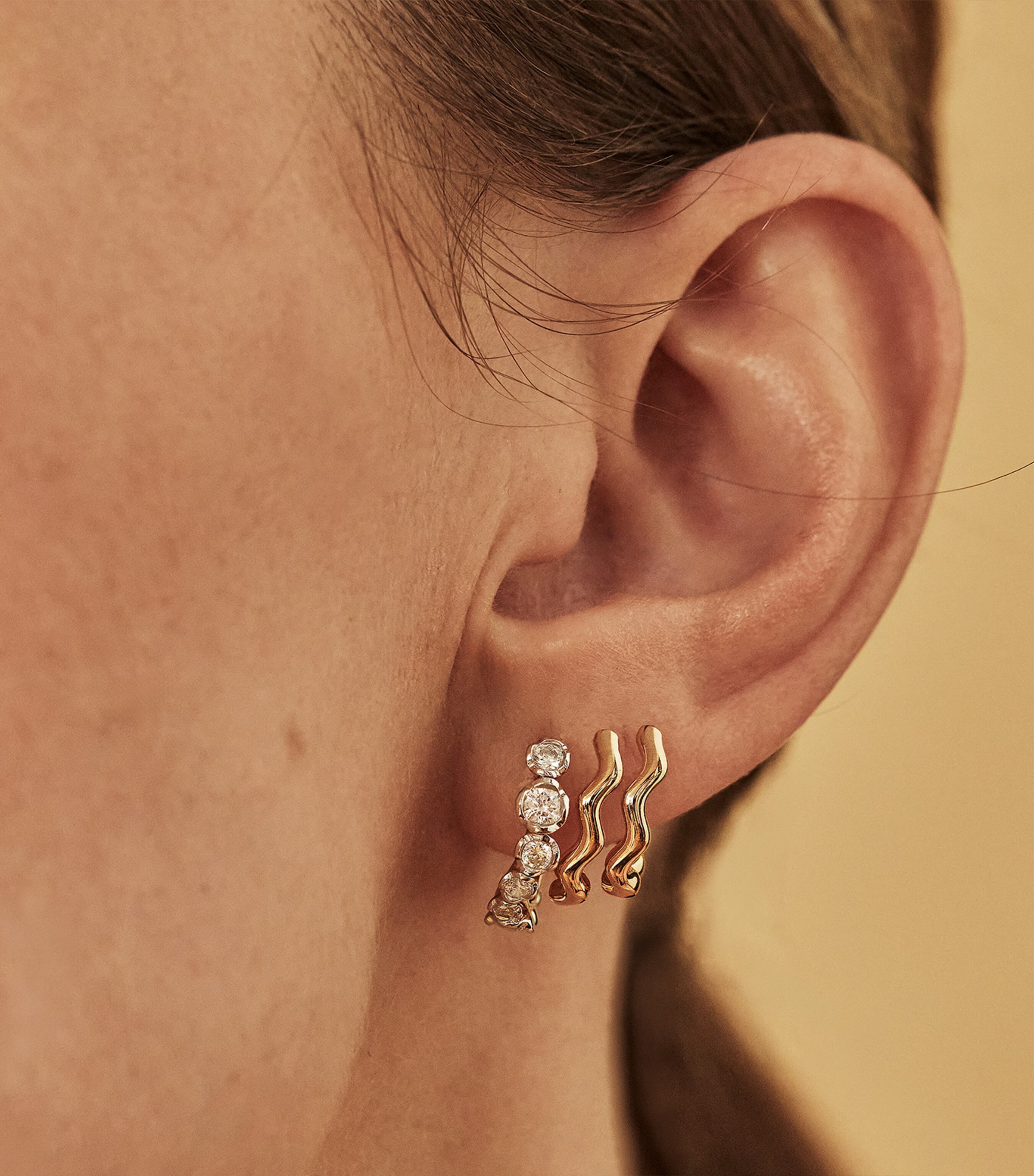 Annoushka Medium Yellow Gold and Diamond Six Hoop Earrings Image 2