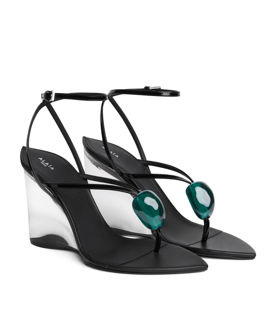 Alaïa Leather Invisible Jewel Wedge Sandals 90 Black Image 2