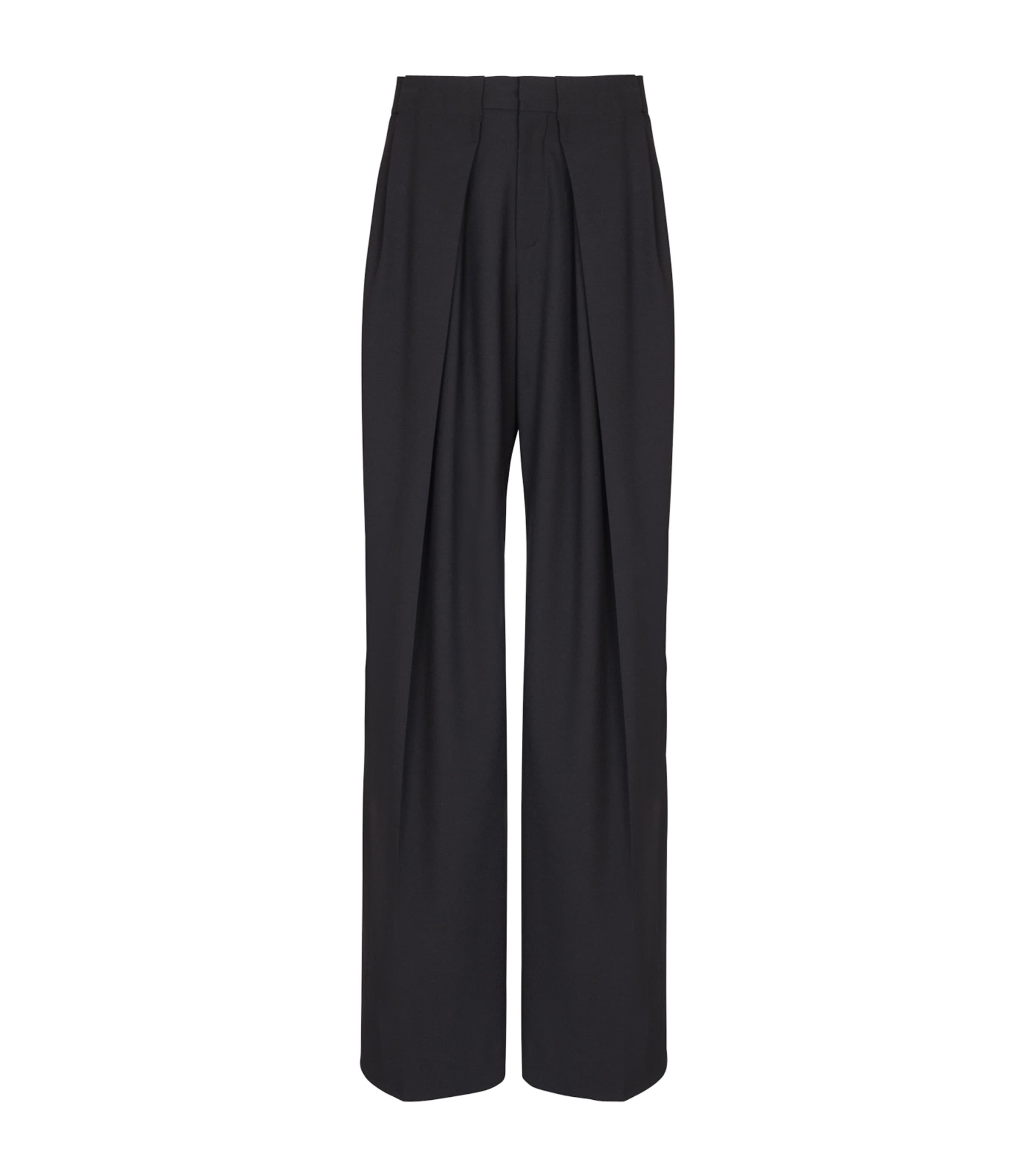 Balmain Mens Wool Twill Pleated Trousers Noir Image 1