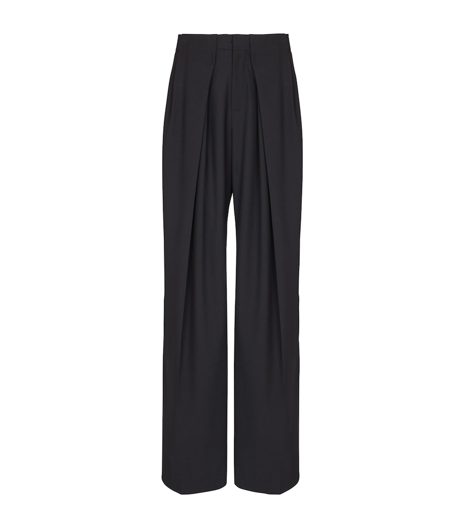 Balmain Mens Wool Twill Pleated Trousers Noir Image 1