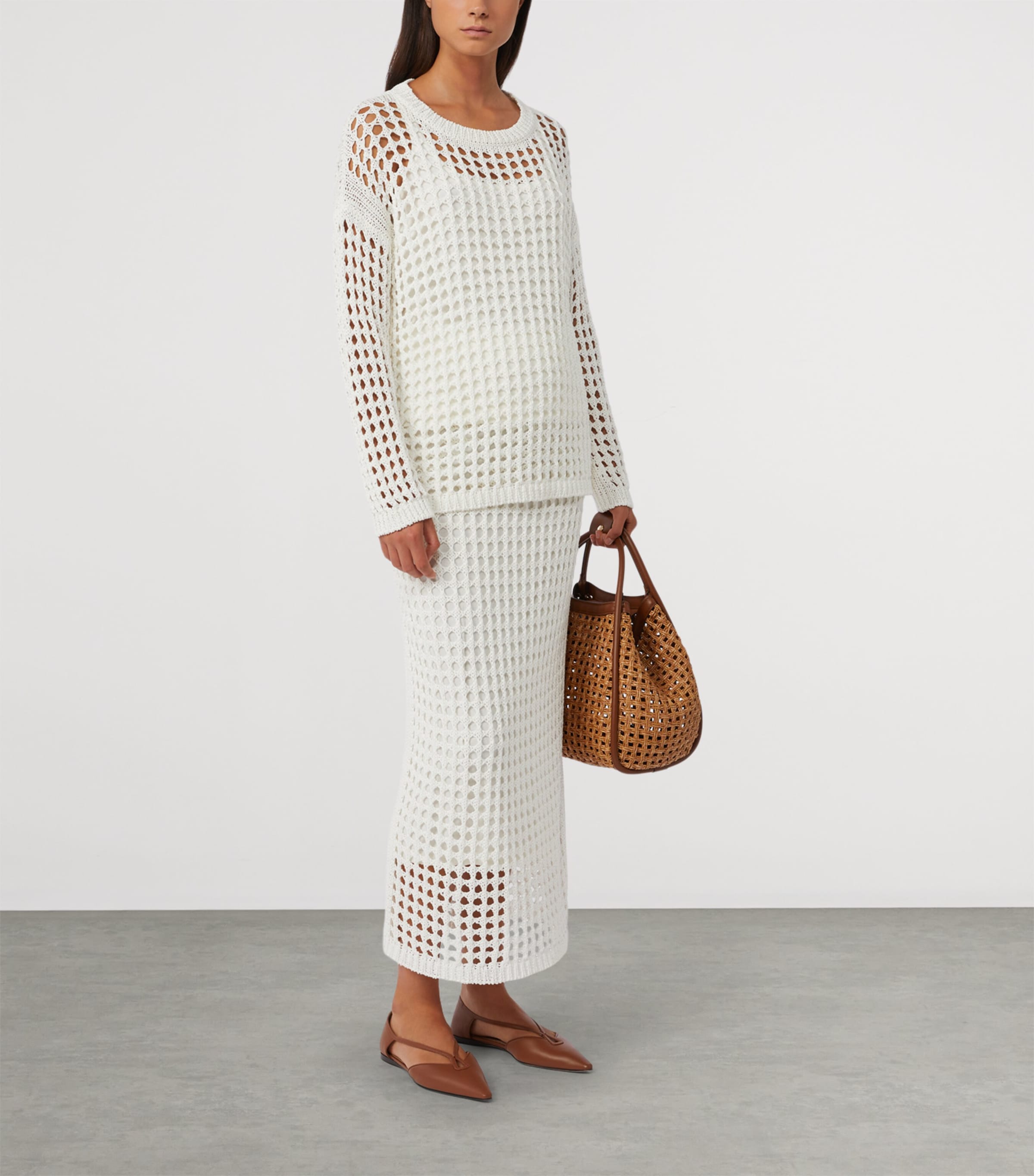 Max Mara Womens Cotton Knit Midi Skirt Optical White Image 4