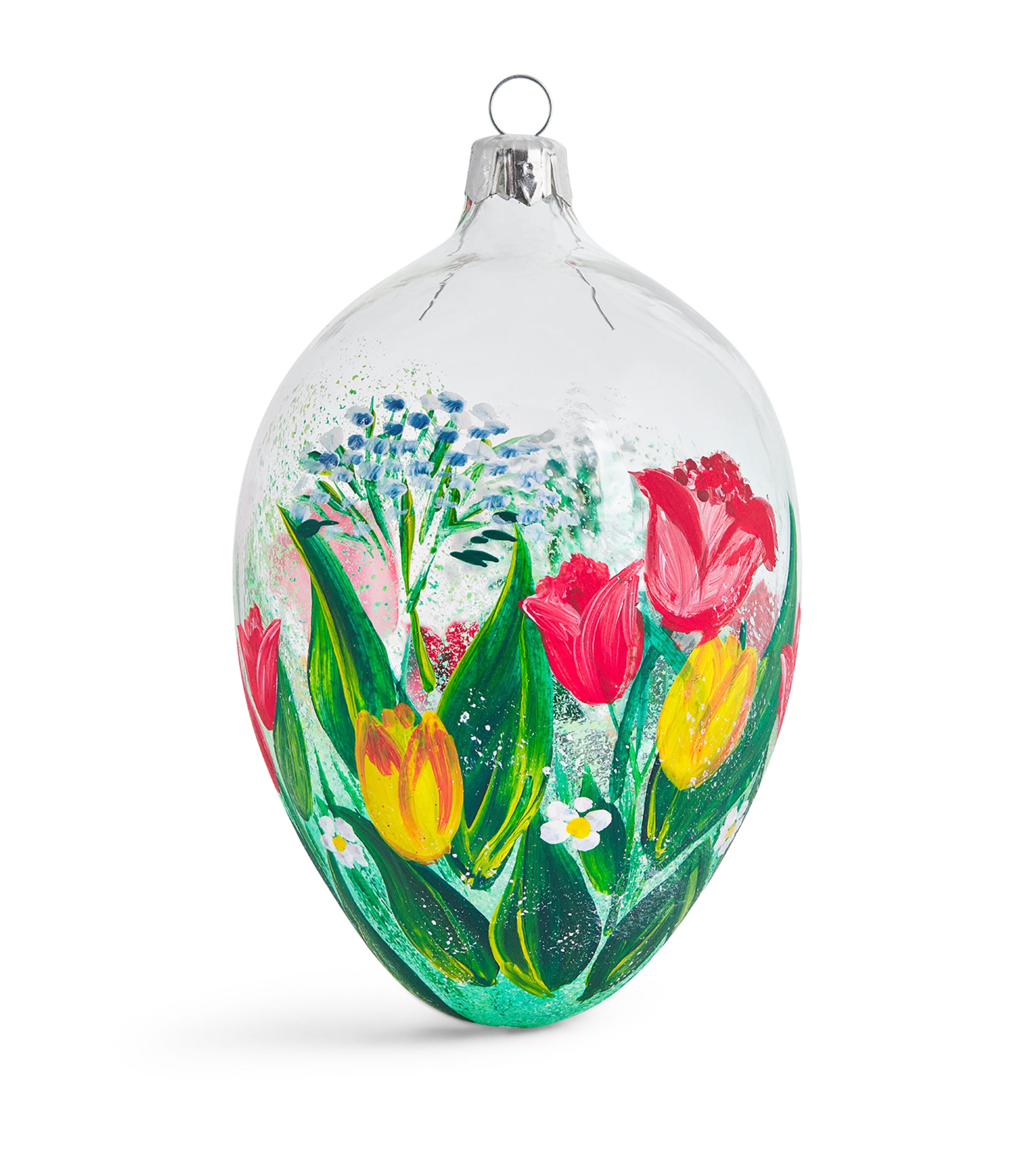 Harrods Glass Oval Tulips Bauble In Green