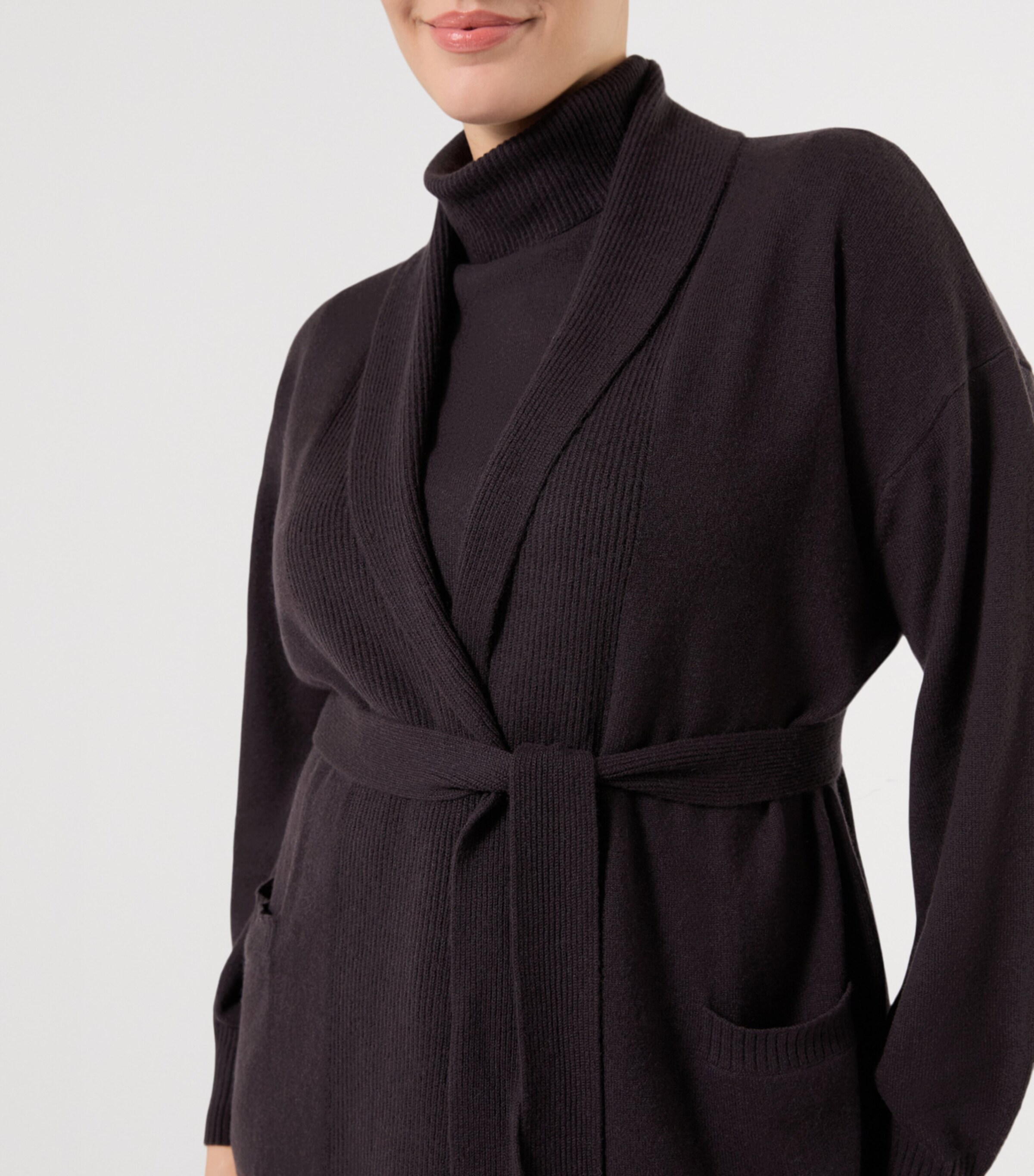 Marina Rinaldi Womens Cashmere Tie-Belt Cardigan Brown Image 5