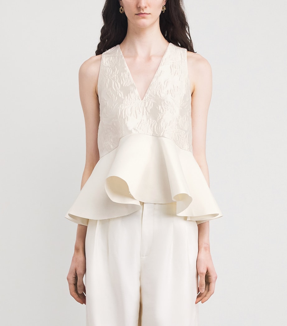 Satin Jacquard Peplum Top 135 EGRET Image 3