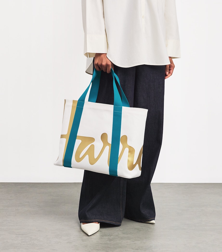 Harrods Medium Cotton Logo Tote Bag Ivory Image 5