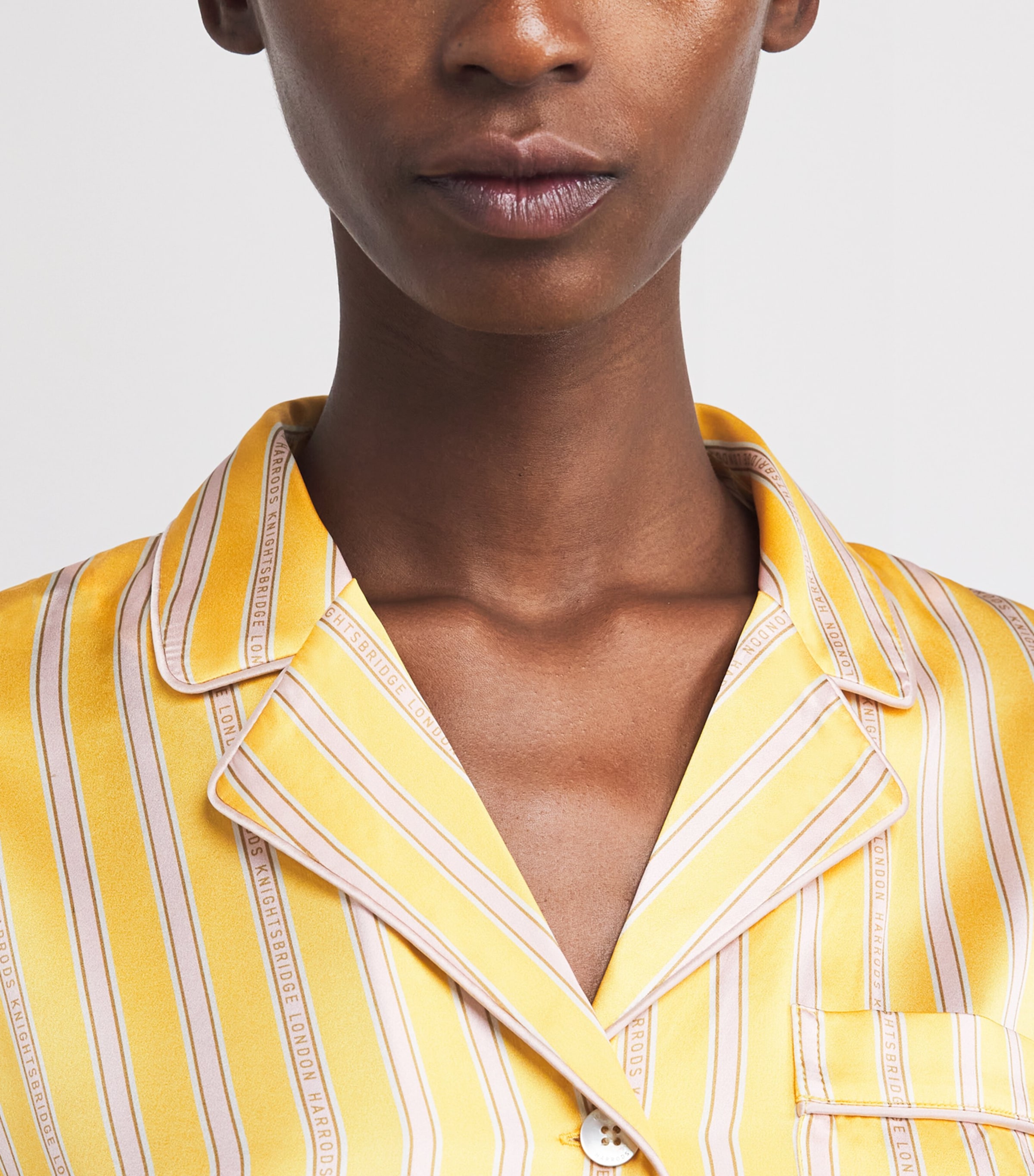 Harrods Womens Silk Stripe Short Pyjama Set Yellow Image 4