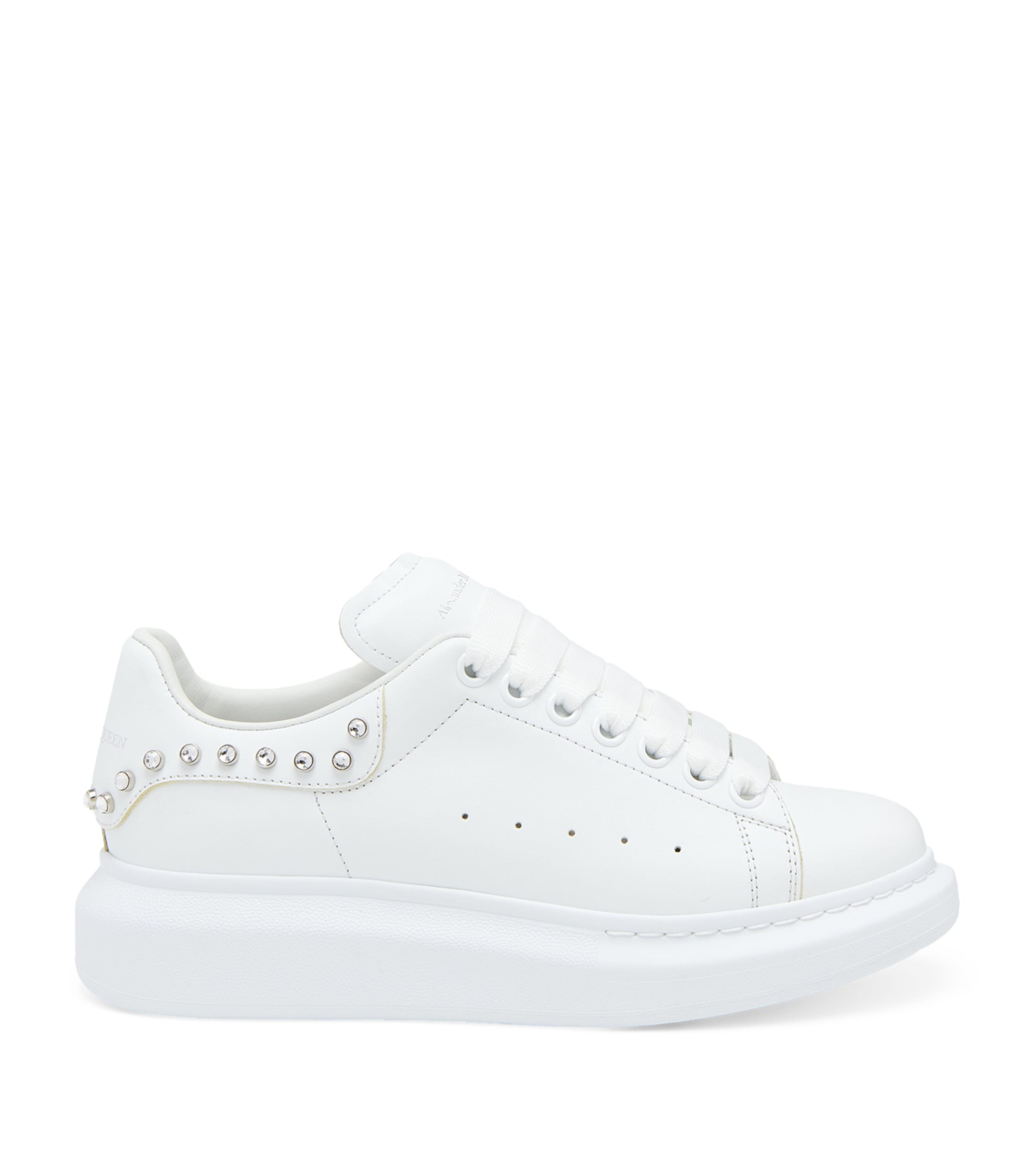 Alexander Mcqueen Oversized Leather Sneakers W/ Crystals In White
