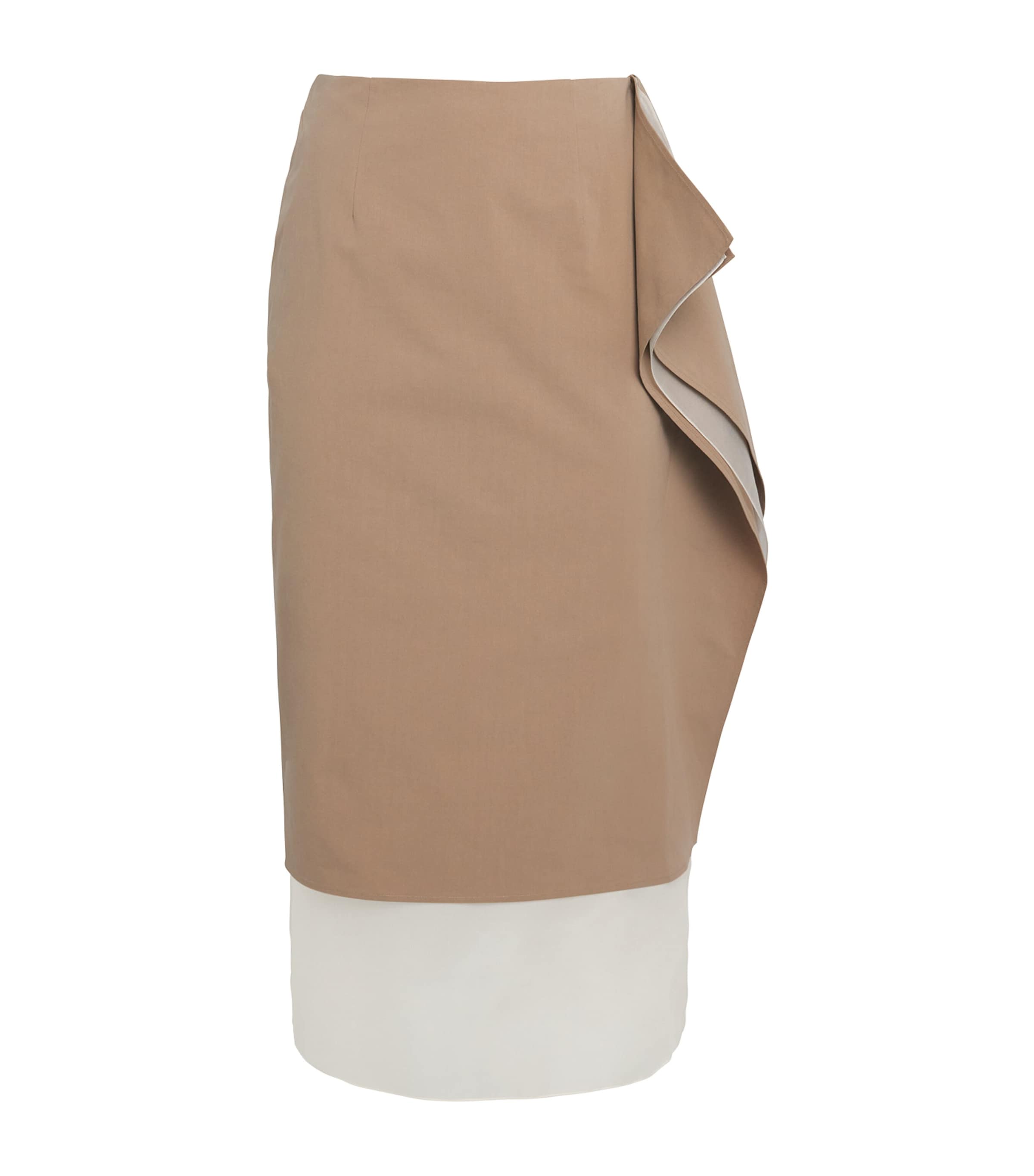 Cotton Layered Midi Skirt KHAKI/OFF WHITE Image 1