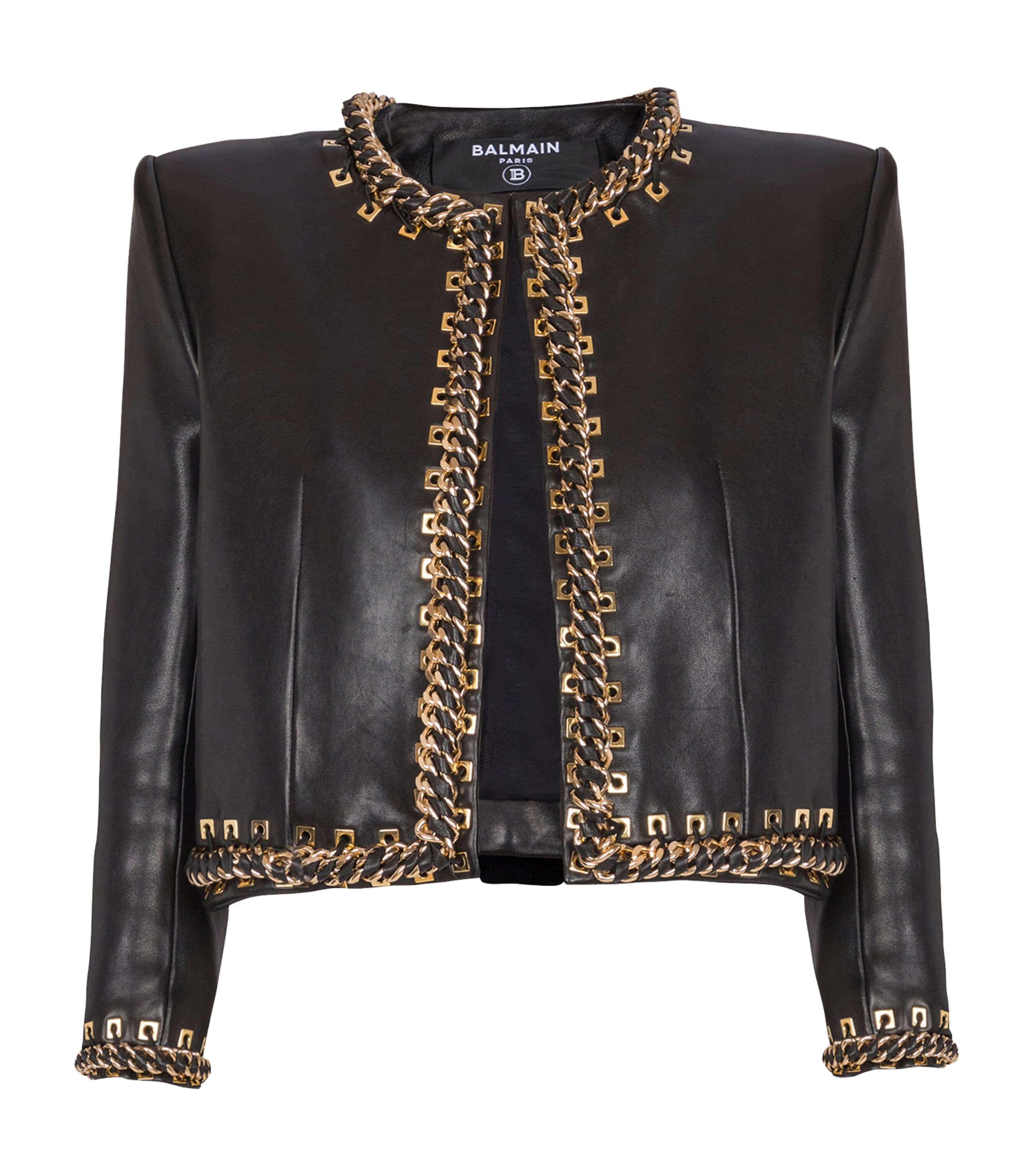 Balmain Leather Chain-detail Jacket In Black