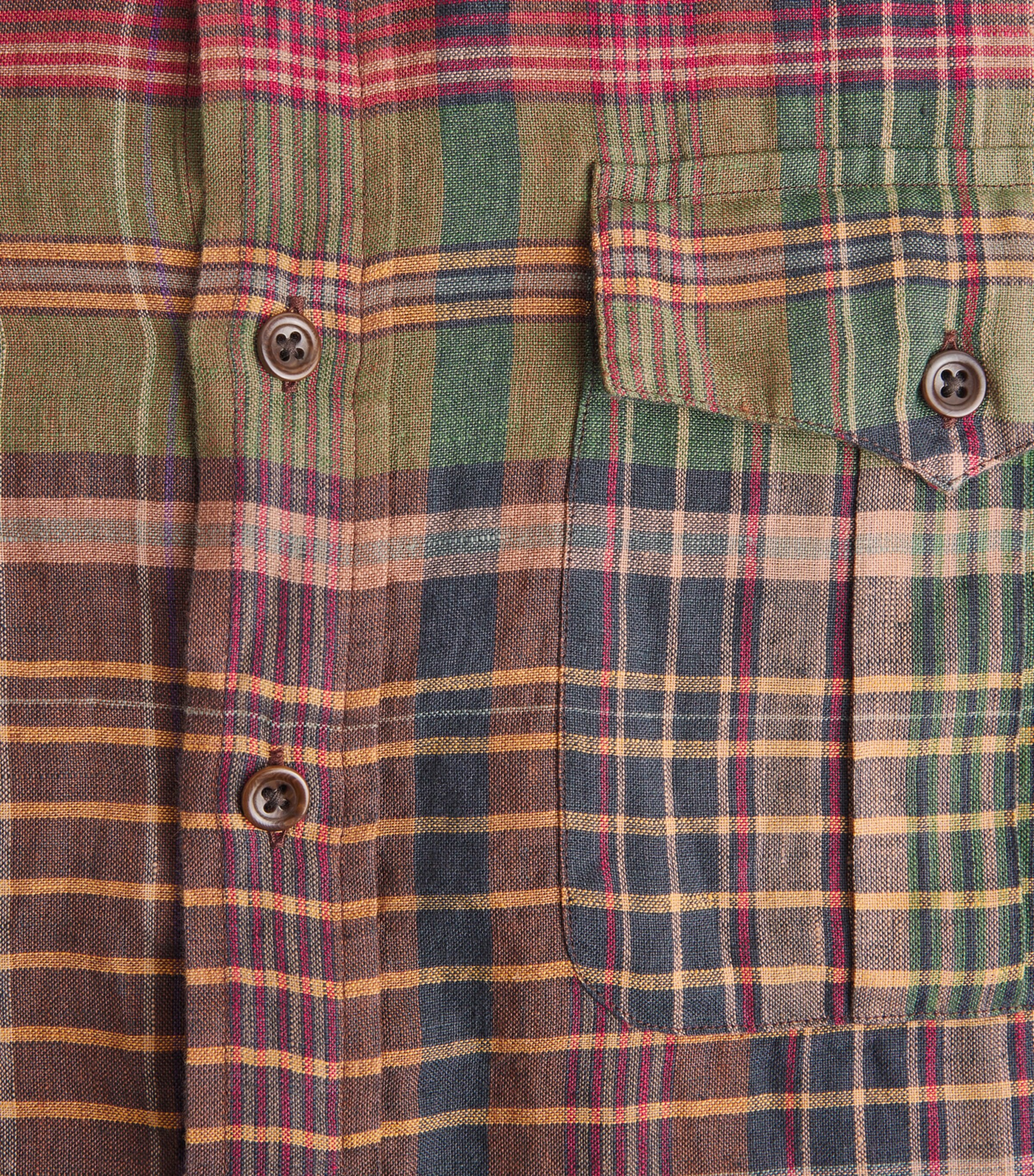 Polo Ralph Lauren Mens Linen Check Half-Placket Shirt Olive Wine Image 6