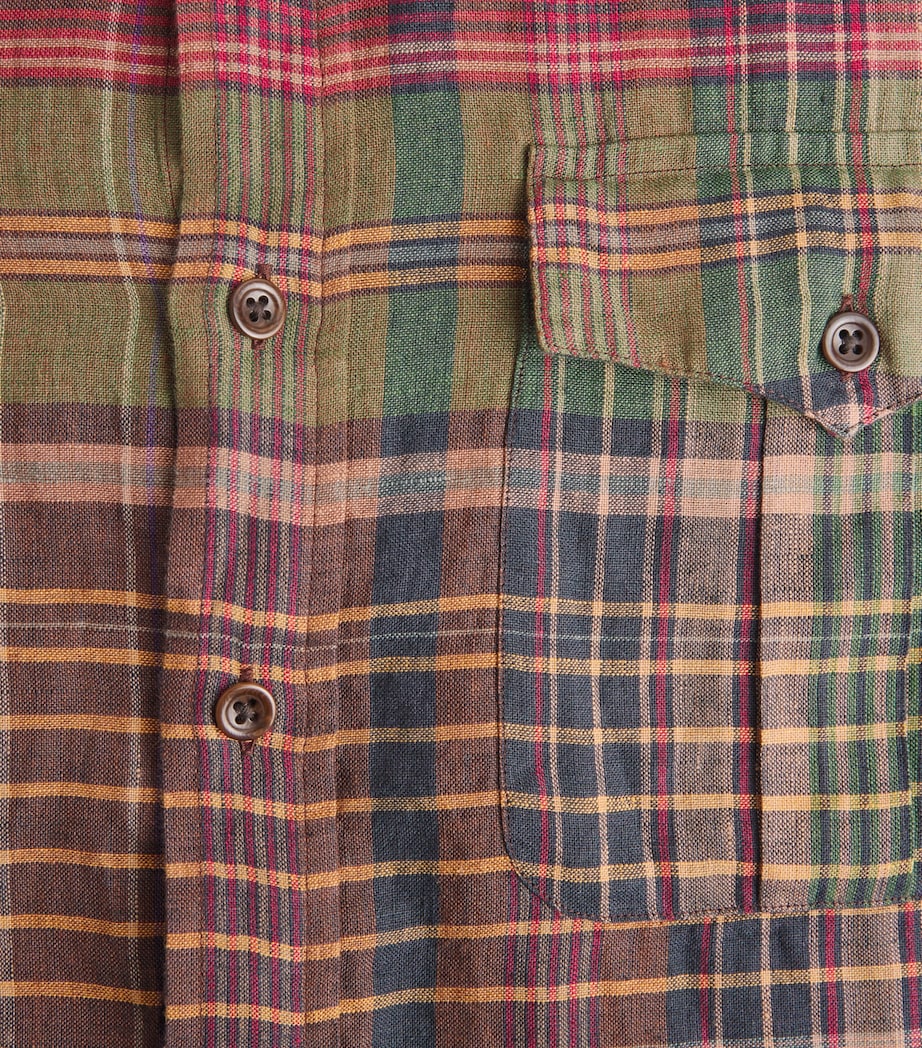 Polo Ralph Lauren Mens Linen Check Half-Placket Shirt Olive Wine Image 6