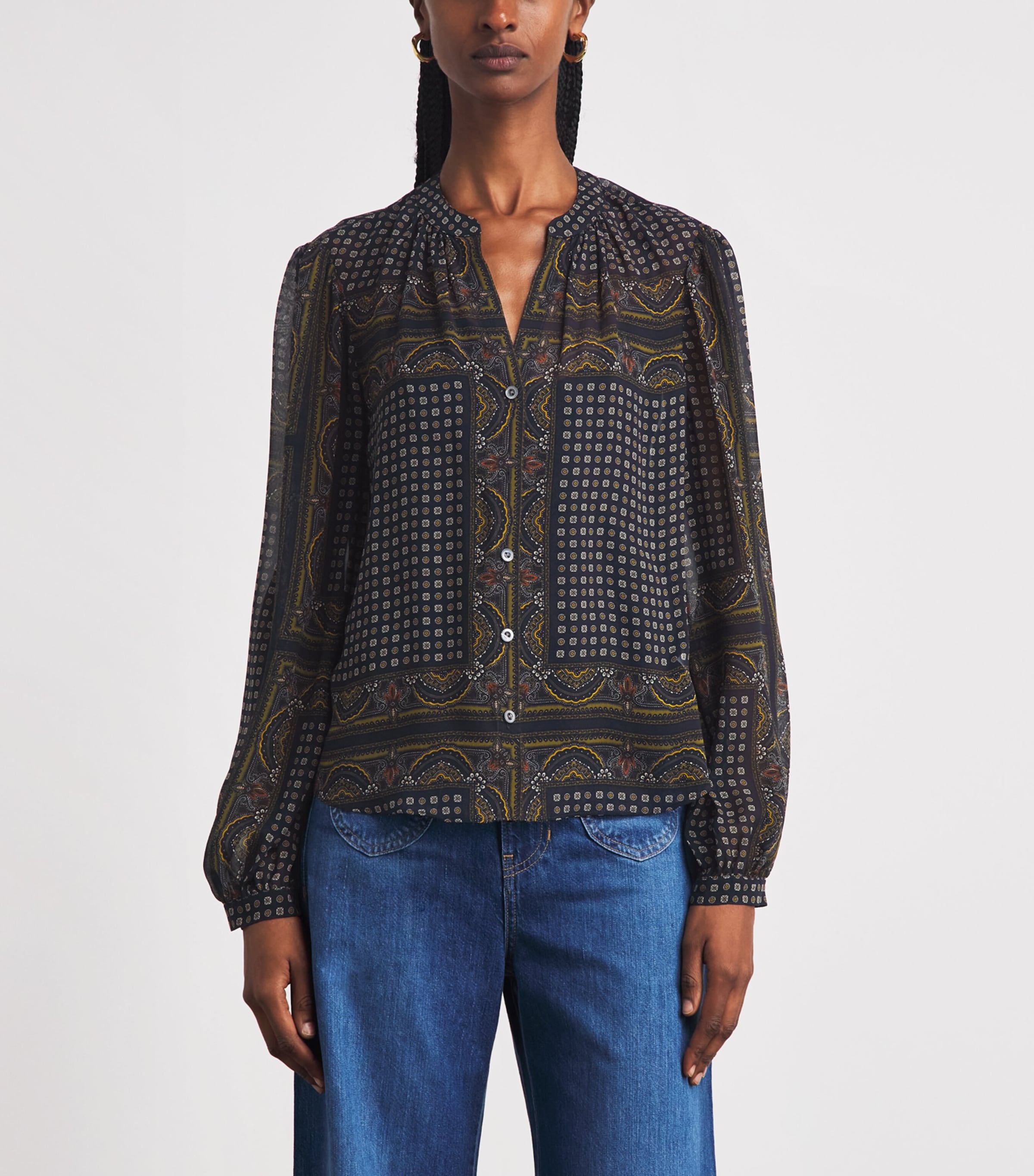 Veronica Beard Womens Silk Ashlynn Blouse Hrtg Nvy Multi Image 4