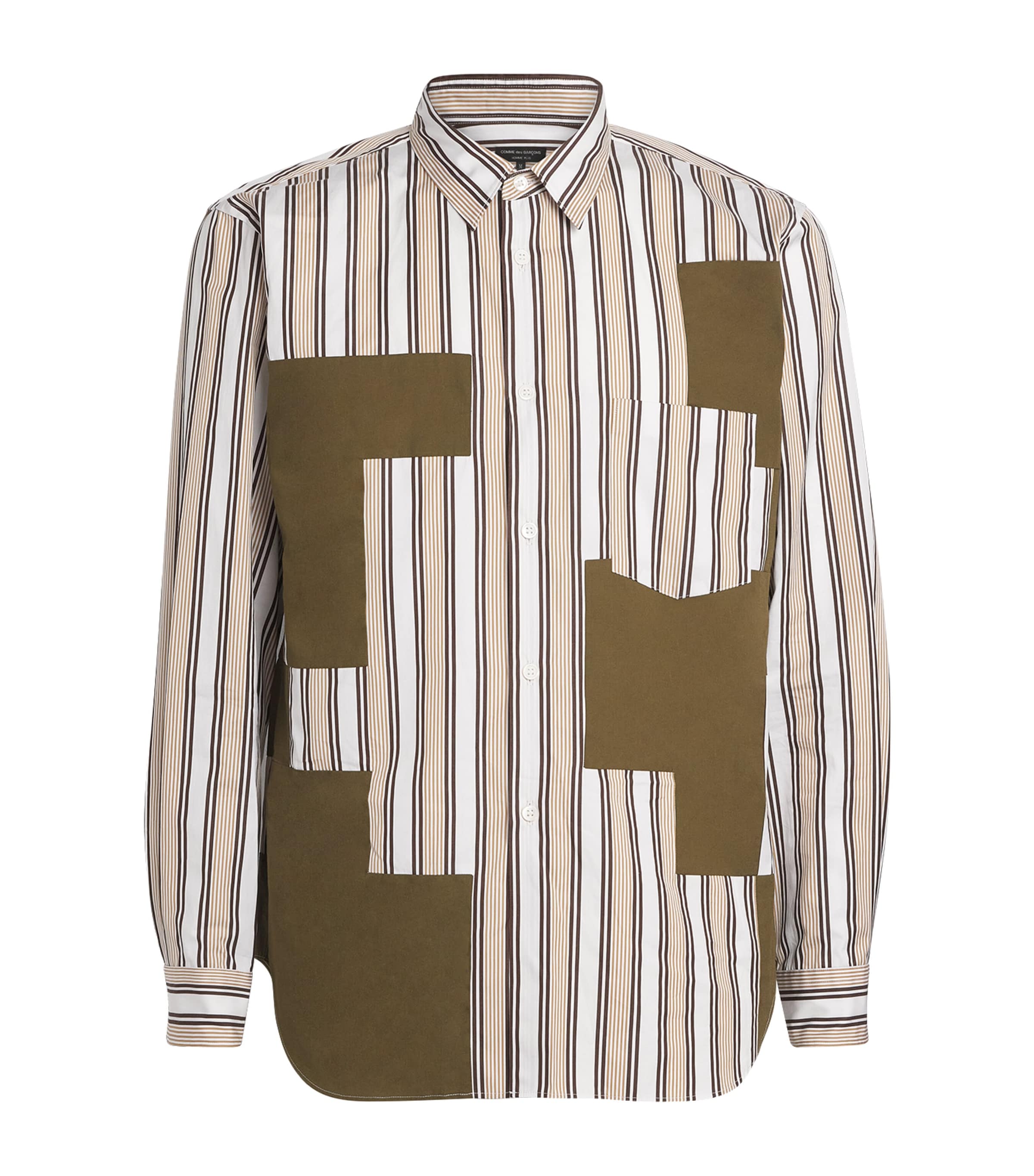 Comme Des Garçons Homme Plus Mens Cotton Patchwork Stripe Shirt Wht/brwn X Khaki Image 1