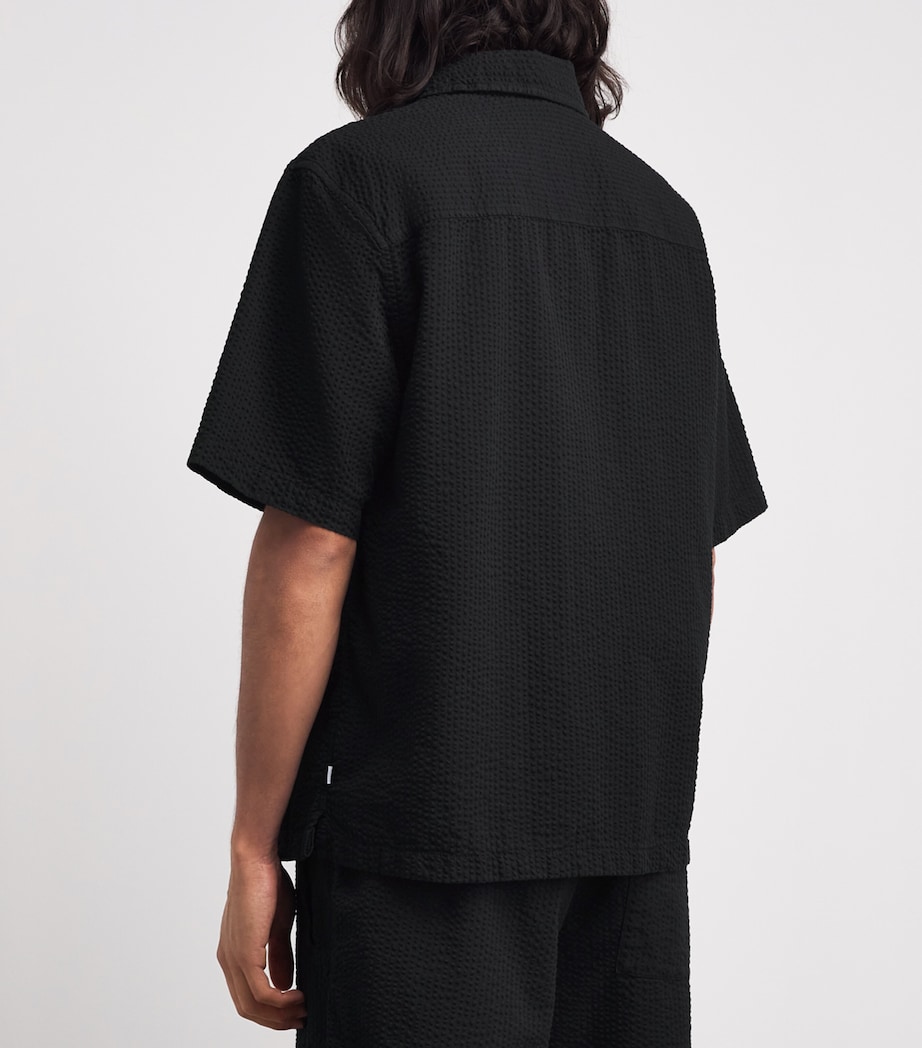 Wax London Mens Cotton Seersucker Keats Short-Sleeve Shirt Black Image 5