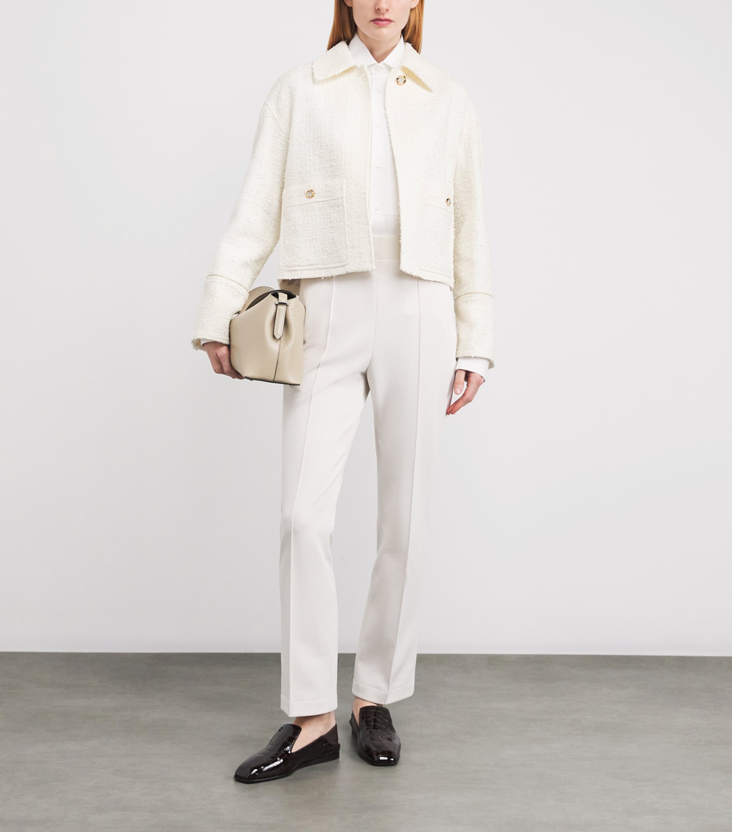 Agnona Womens Tweed Cropped Jacket Ivory Butter Image 2