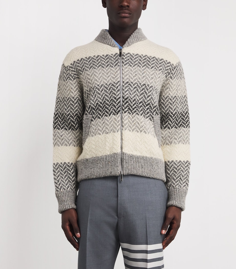 Wool-Mohair Herringbone Cardigan Bomber Jacket TONAL GREY Image 3